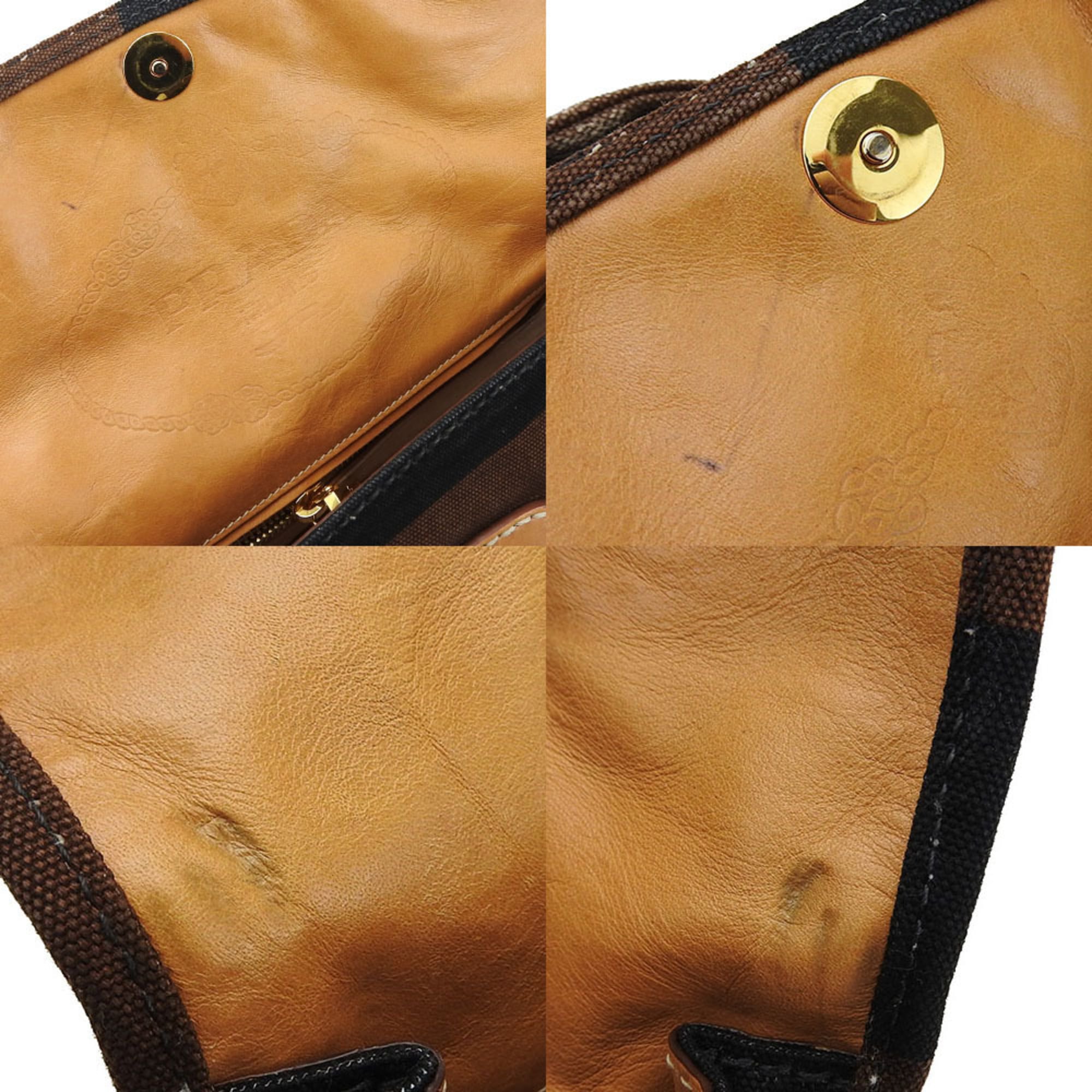 Prada Black Brown White Canvas Handbag (Pre-Owned)