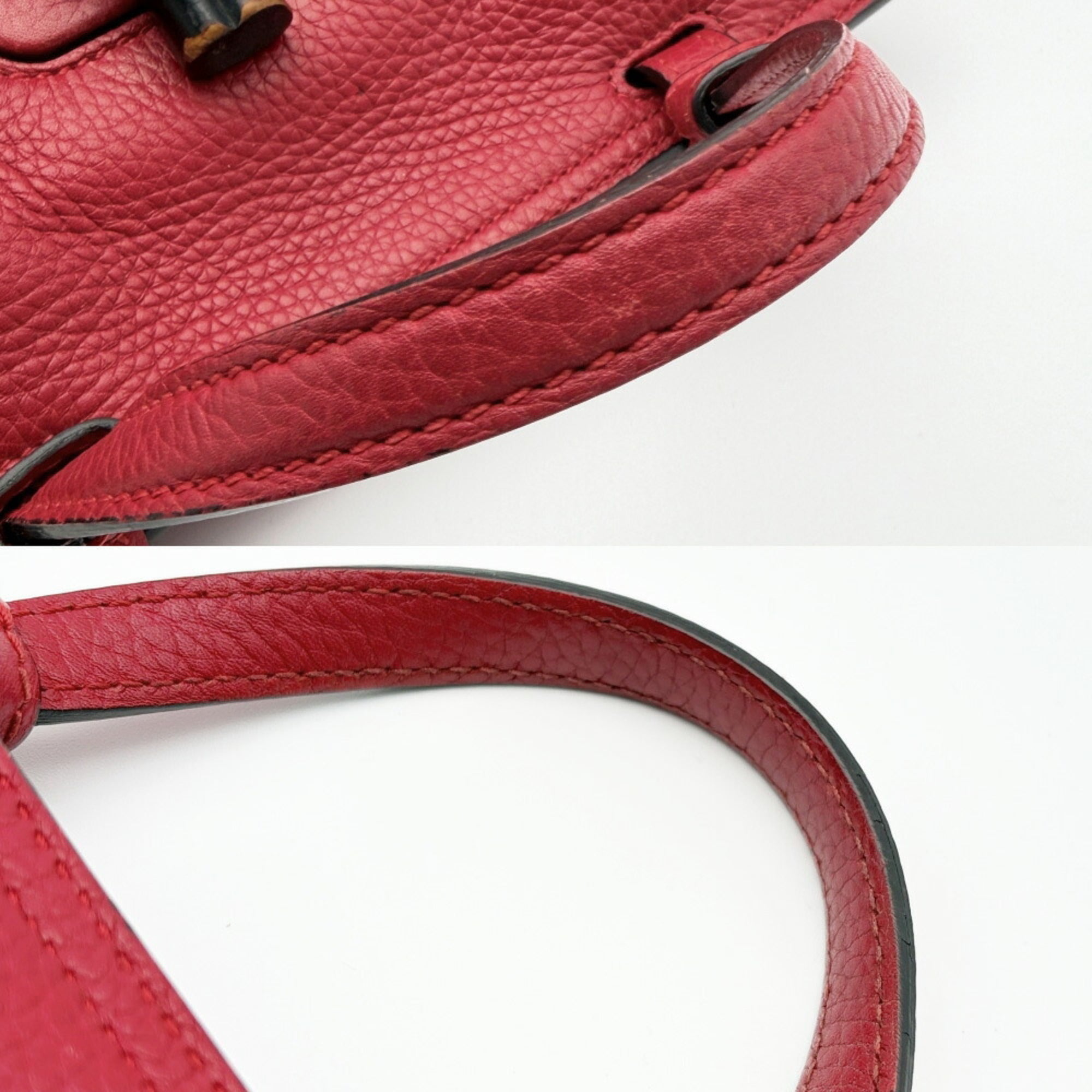Gucci Bamboo Red Color Leather Handbag Shoulder Bag (Pre-Owned)