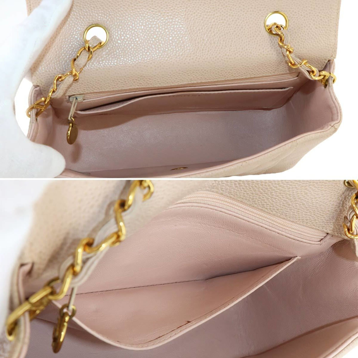 Chanel Pink Beige Grained Calfskin Shoulder Bag (Pre-Owned)