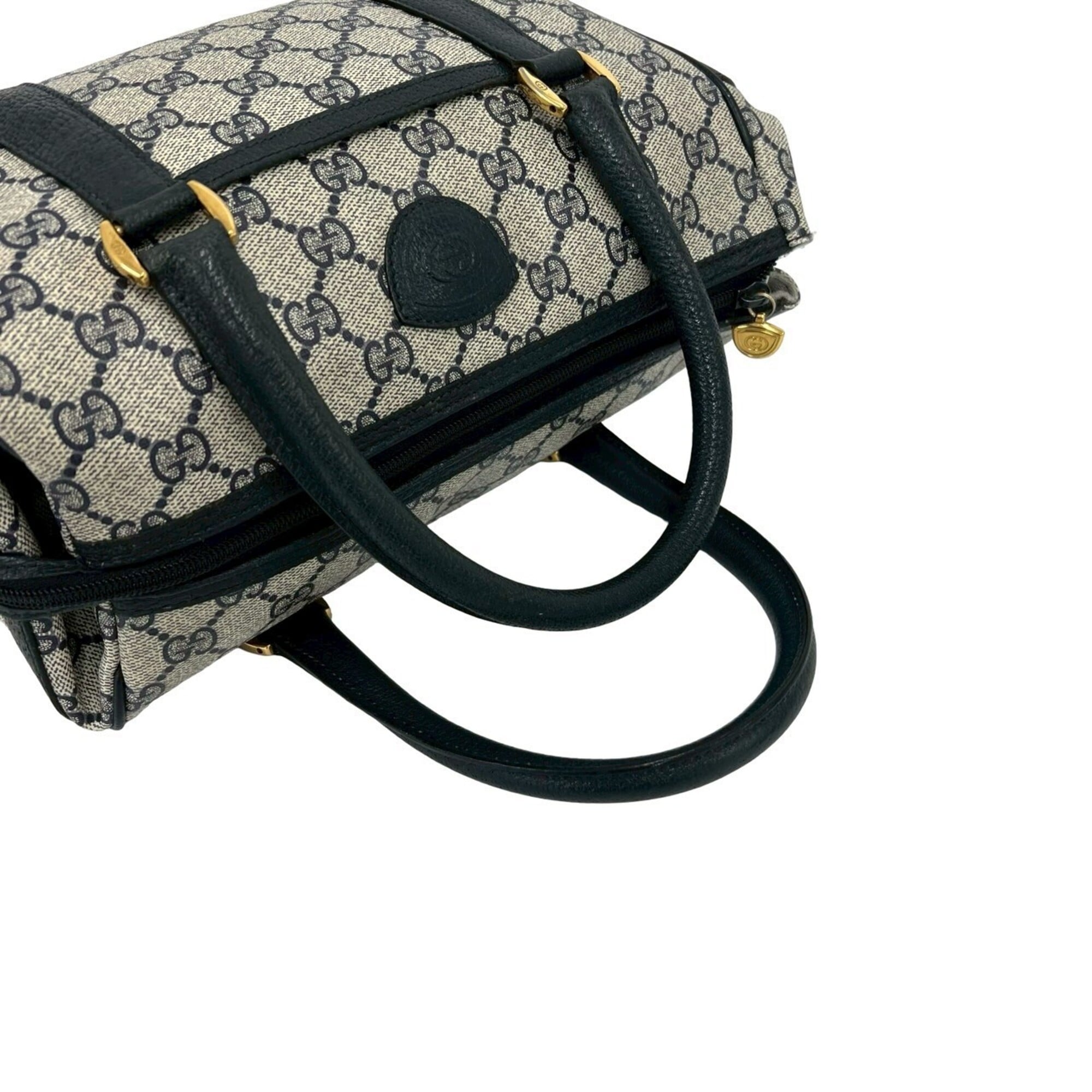 Gucci Navy Pvc Leather Boston Bag Handbag (Pre-Owned)