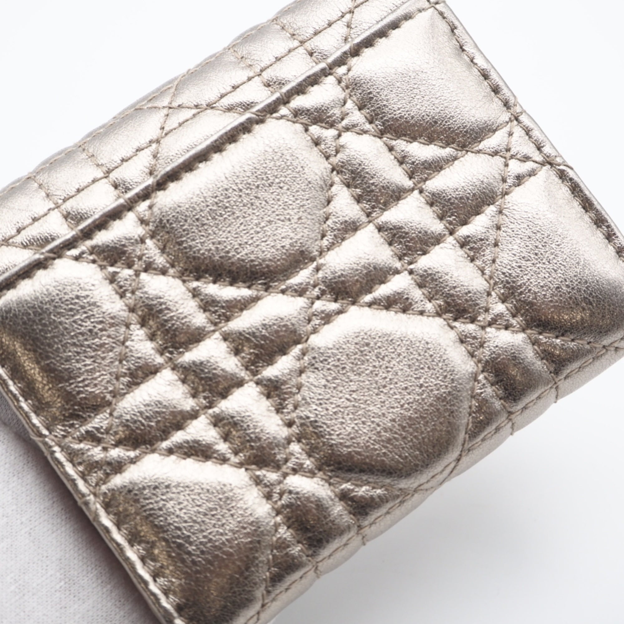 Christian Dior Lady Dior Gold Leather Wallet (Tri-Fold) (Pre-Owned)