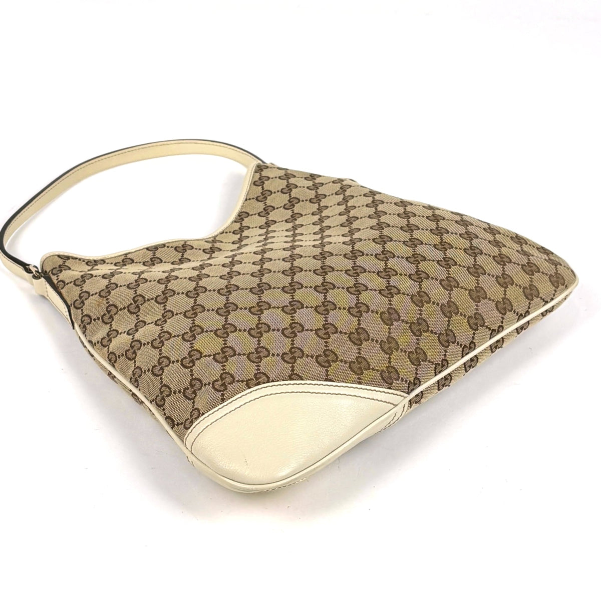 Gucci Beige White Gg Canvas Leather Shoulder Bag (Pre-Owned)