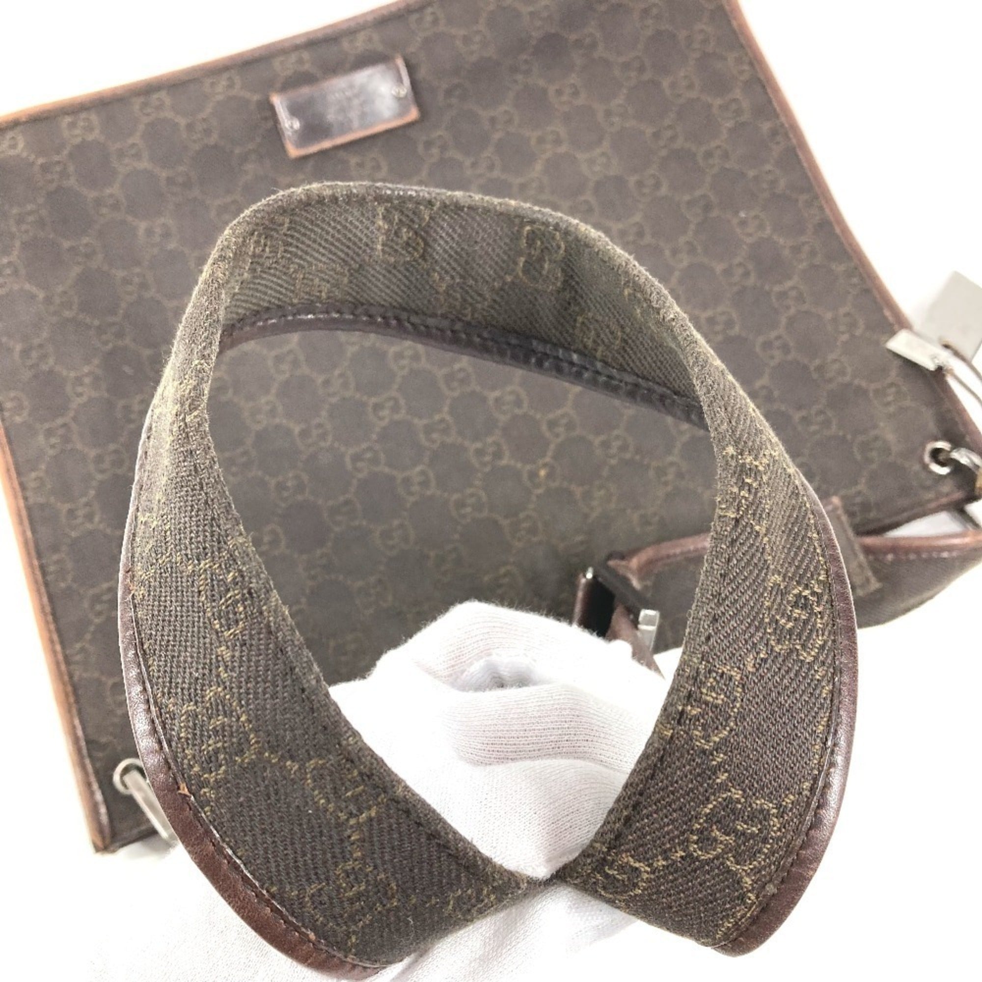Gucci Brown Leather Canvas Shoulder Bag (Pre-Owned)
