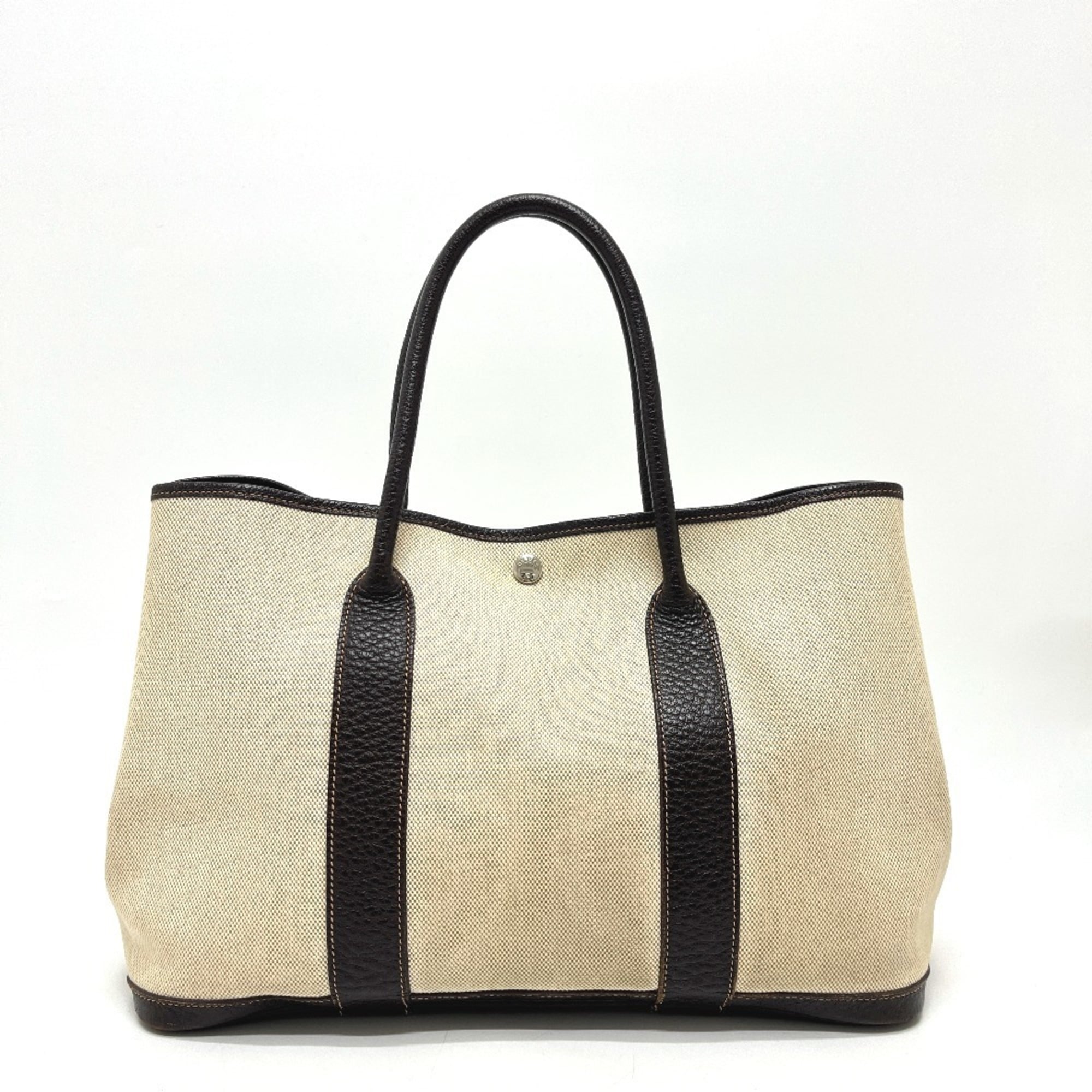 Hermes Beige Brown Toile H Leather Handbag Tote Bag (Pre-Owned)