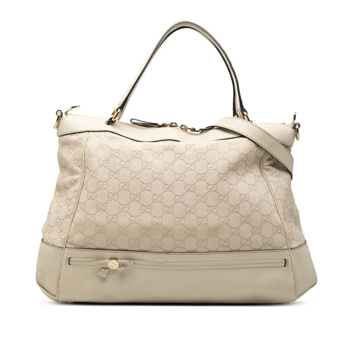 Gucci Beige Leather Shoulder Bag Tote Bag (Pre-Owned)