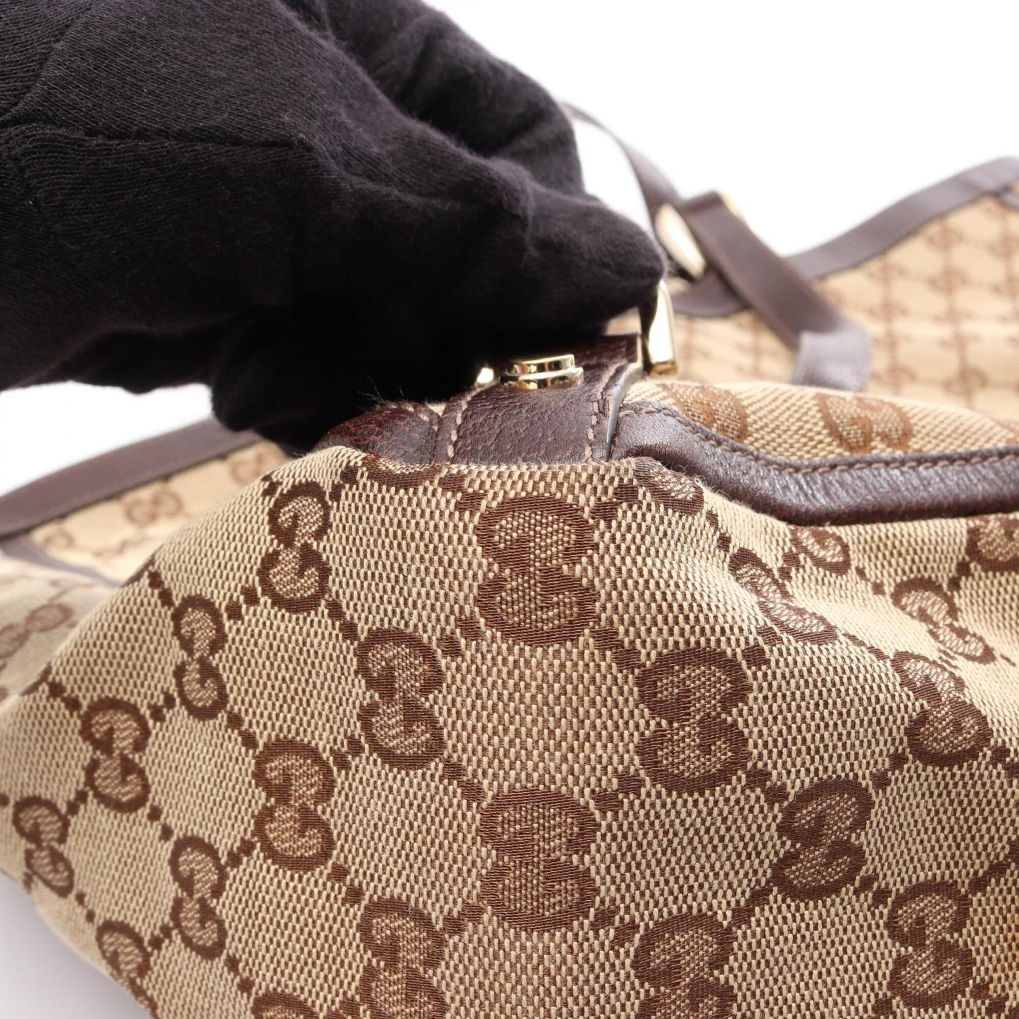 Gucci Beige Brown Canvas Leather Handbag Tote Bag (Pre-Owned)