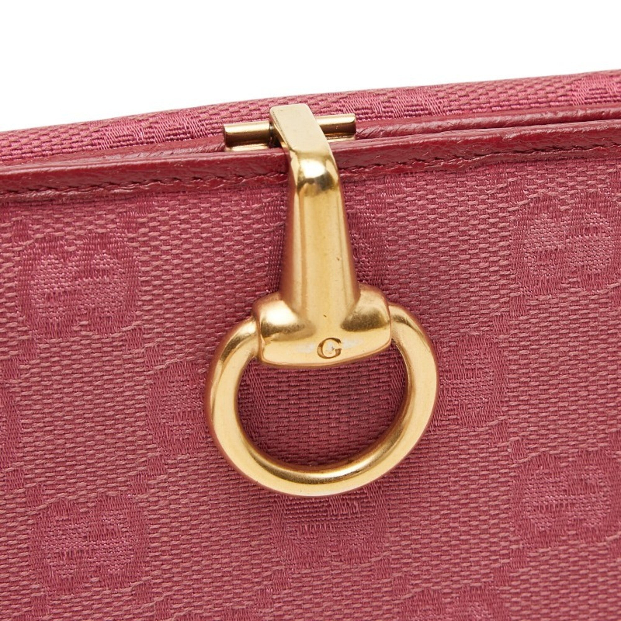 Gucci Pink Red Color Canvas Leather Long Wallet (Bi-Fold) (Pre-Owned)