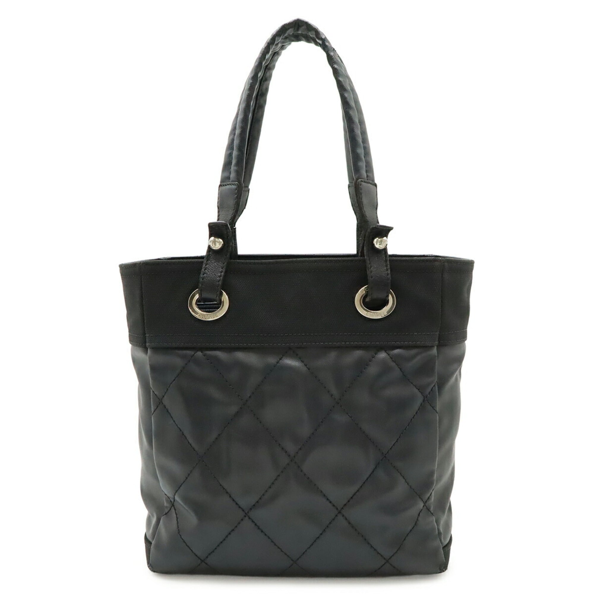 Chanel Black Coated Canvas Leather Shoulder Bag Tote Bag (Pre-Owned)