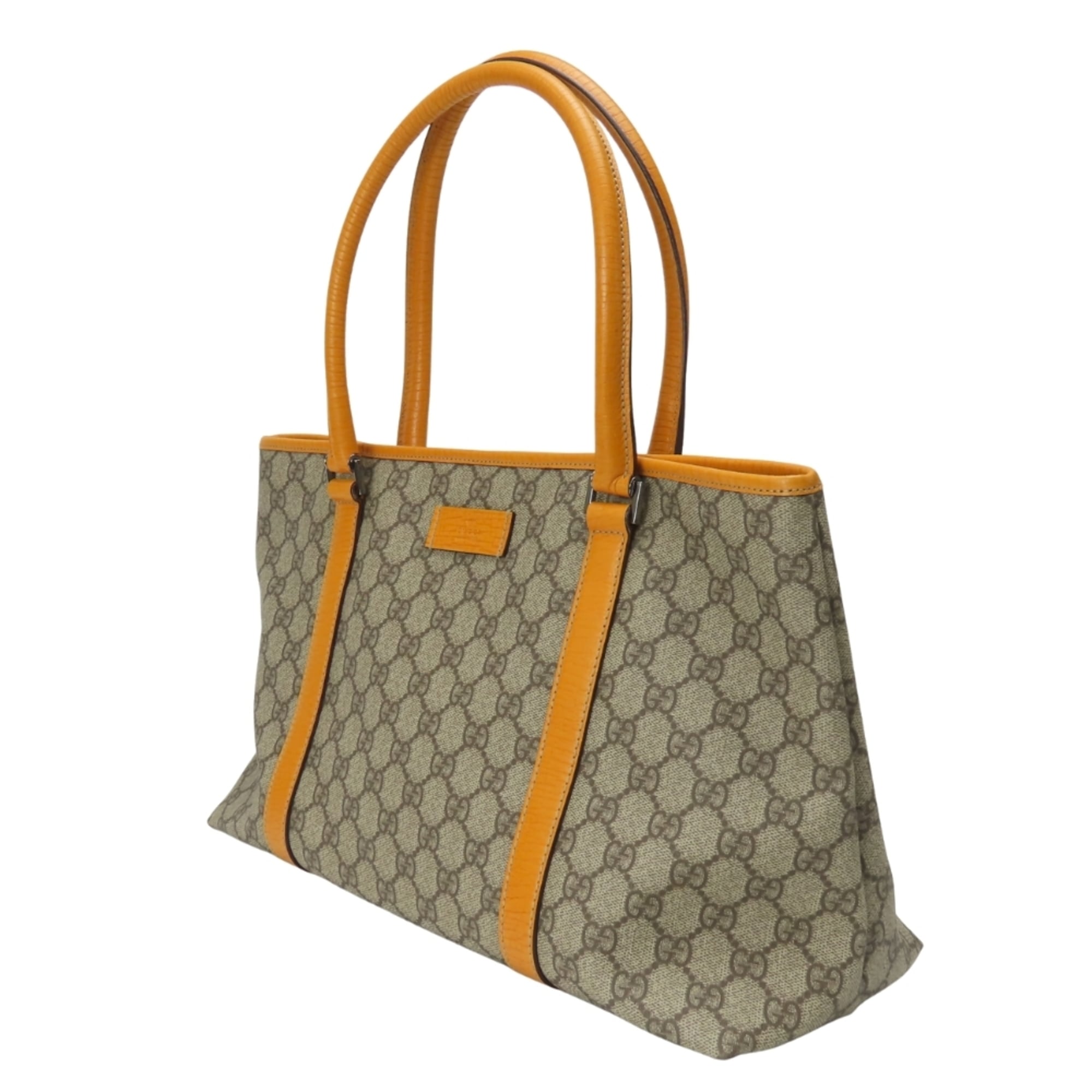 Gucci Beige Orange Gg Supreme Canvas Leather Tote Bag (Pre-Owned)