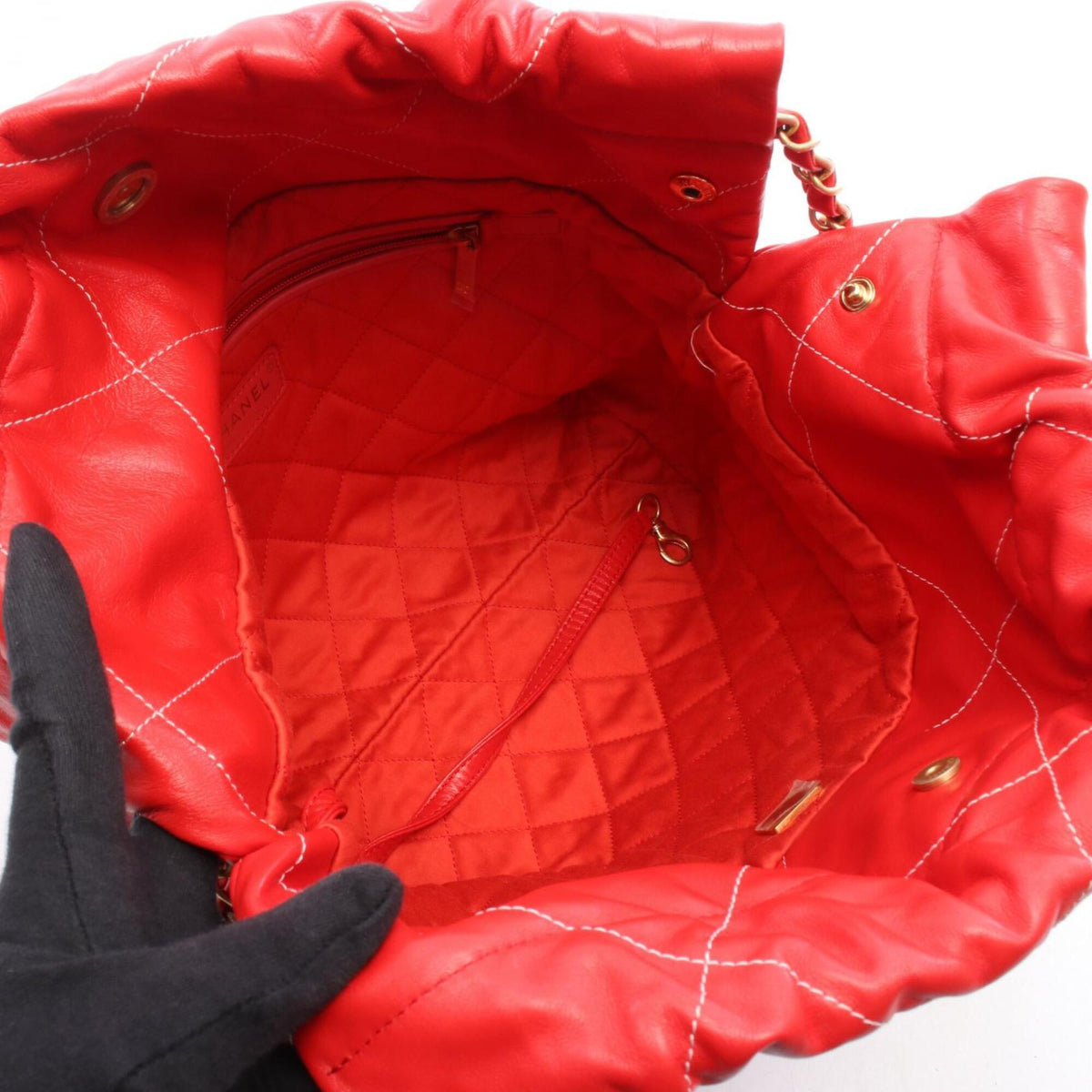 Chanel Red Color Leather Handbag Pouch Shoulder Bag (Pre-Owned)