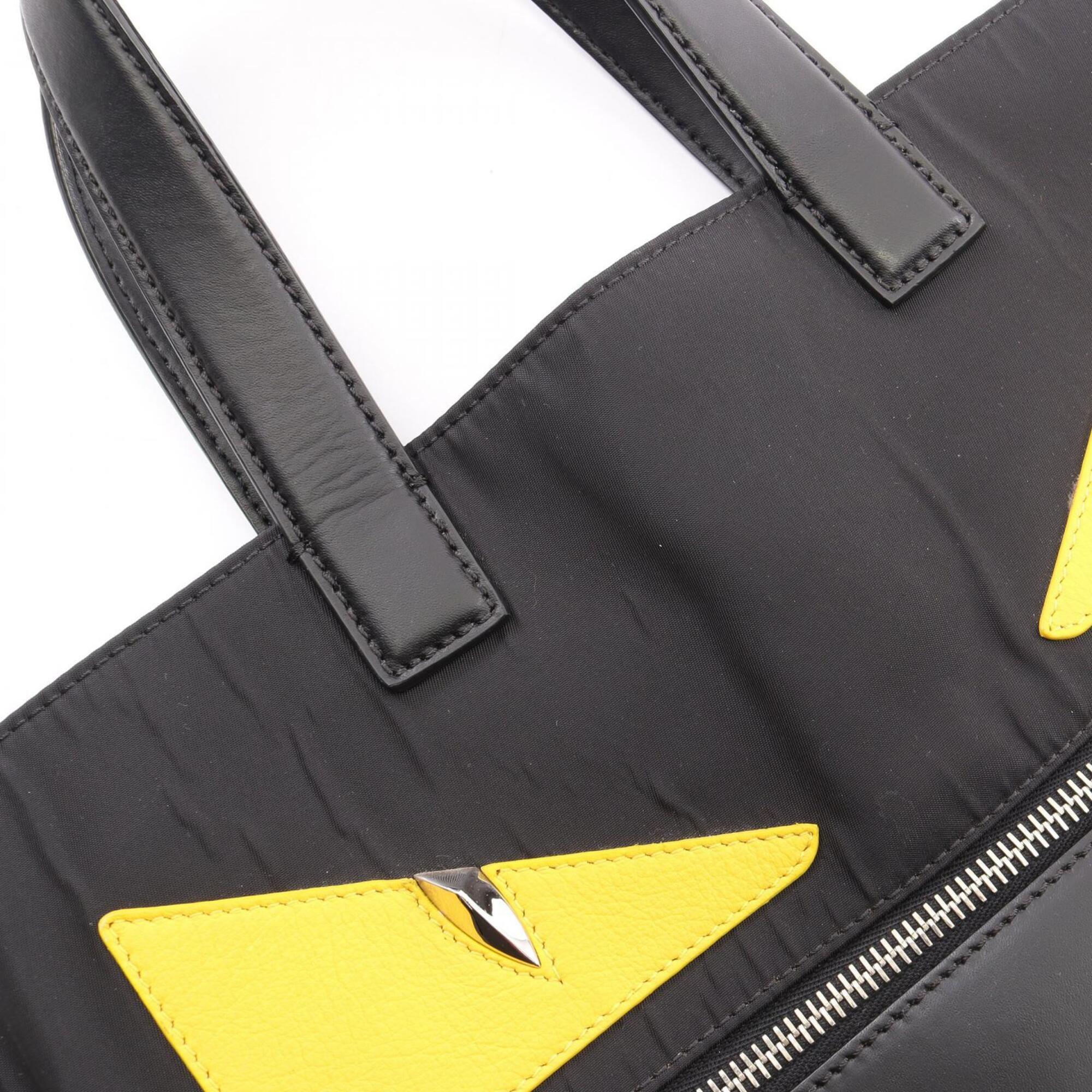 Fendi Black Yellow Nylon Leather Handbag Tote Bag (Pre-Owned)