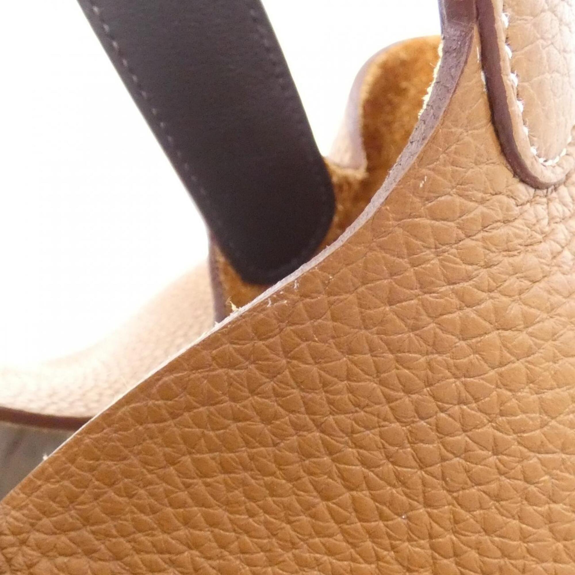 Hermes Brown Gold Brown Taurillon Clemence Leather Swift Leather Handbag (Pre-Owned)