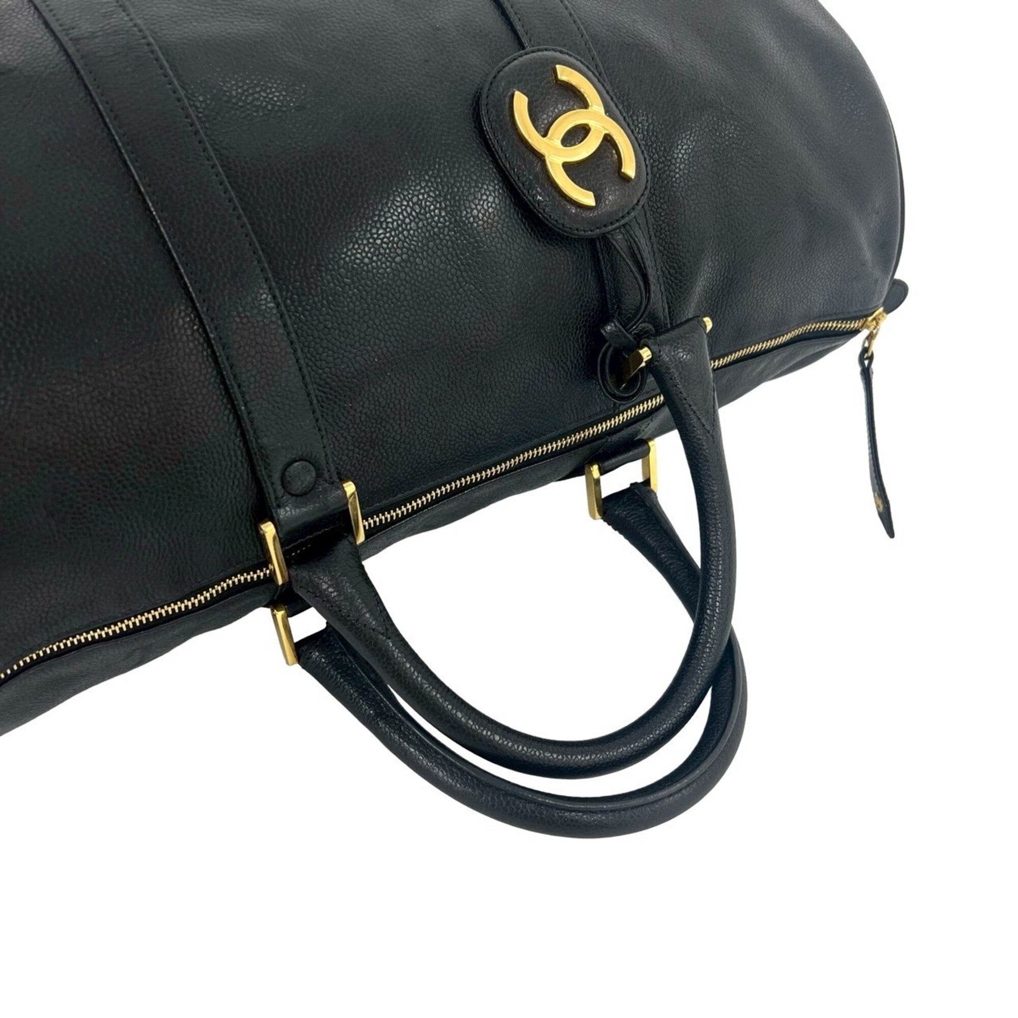 Chanel Black Grained Calfskin Boston Bag Shoulder Bag (Pre-Owned)