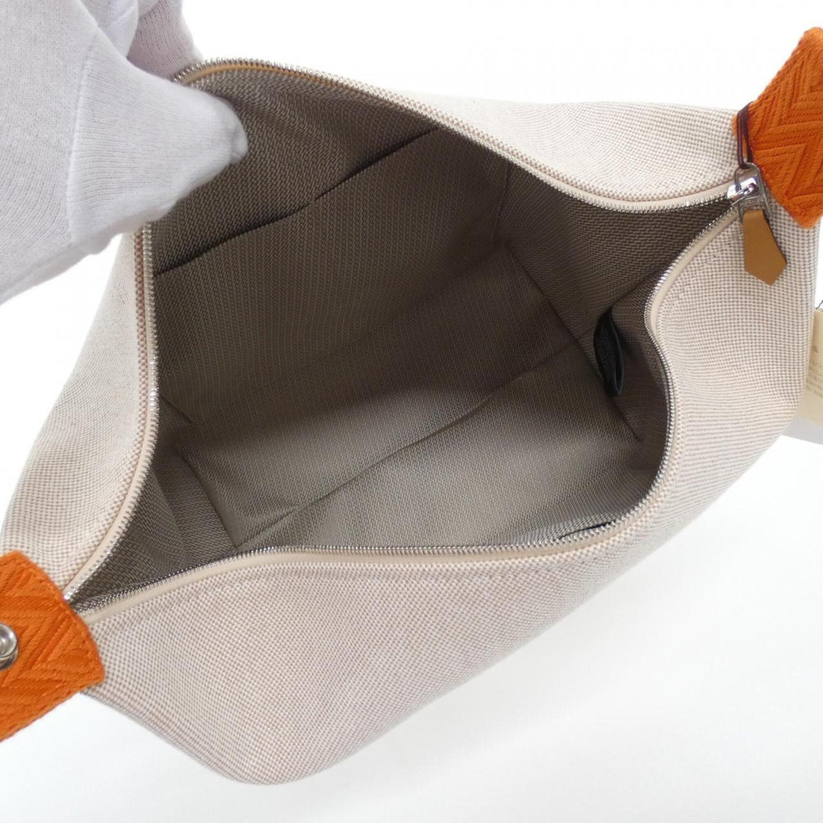 Hermes Beige Orange Canvas Handbag Pouch (Pre-Owned)