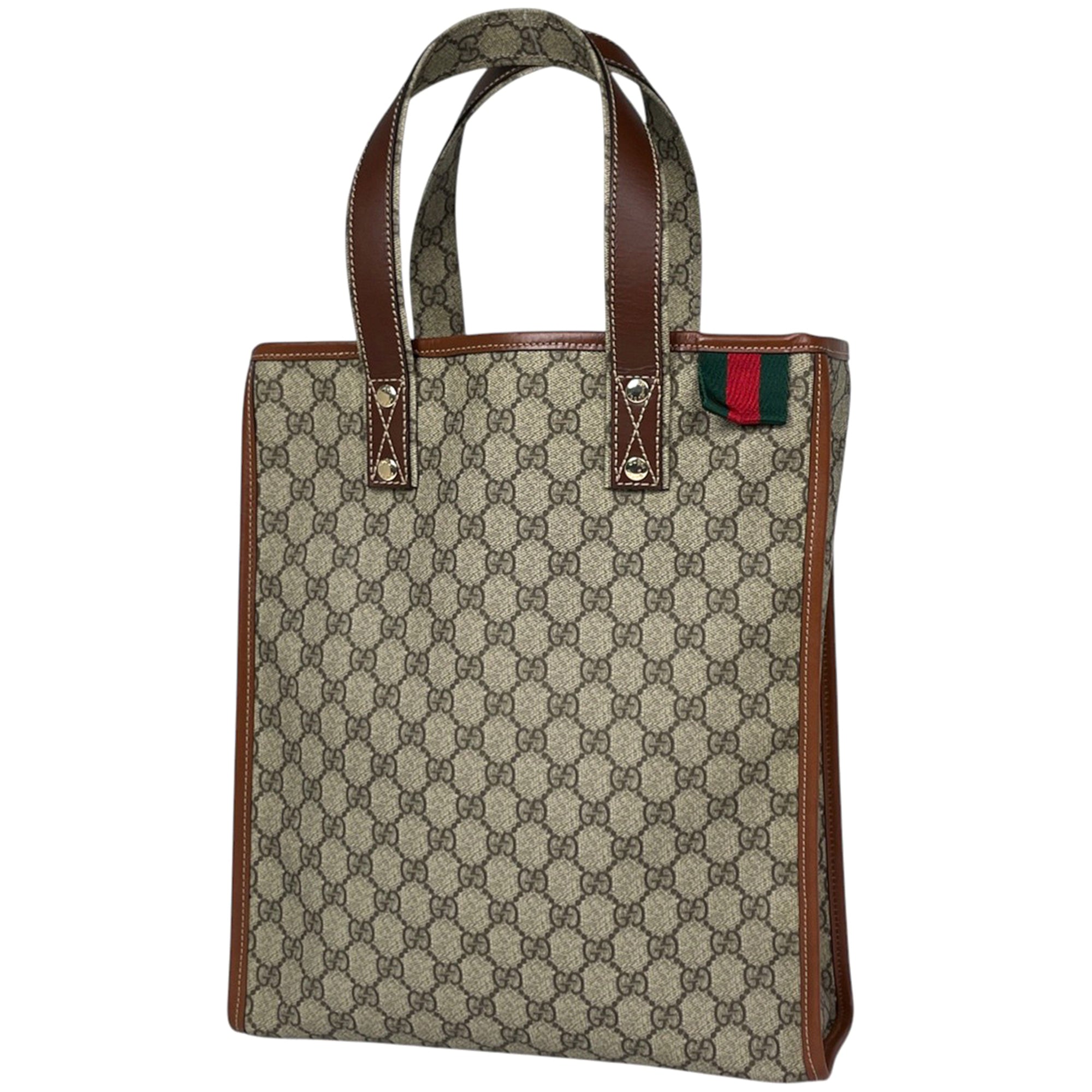 Gucci Beige Coated Canvas Leather Tote Bag (Pre-Owned)