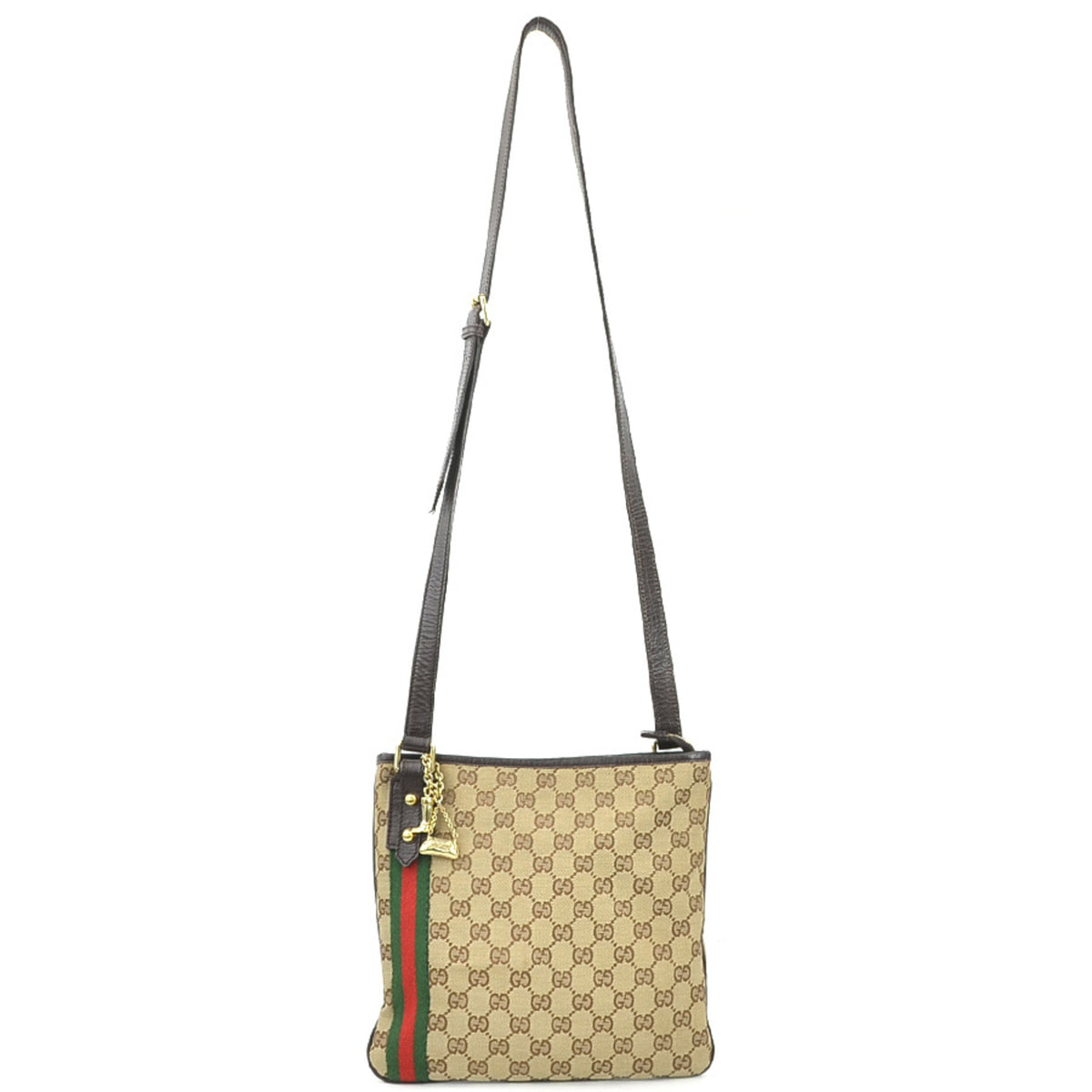 Gucci Brown Brown Gg Gg Canvas Leather Shoulder Bag (Pre-Owned)