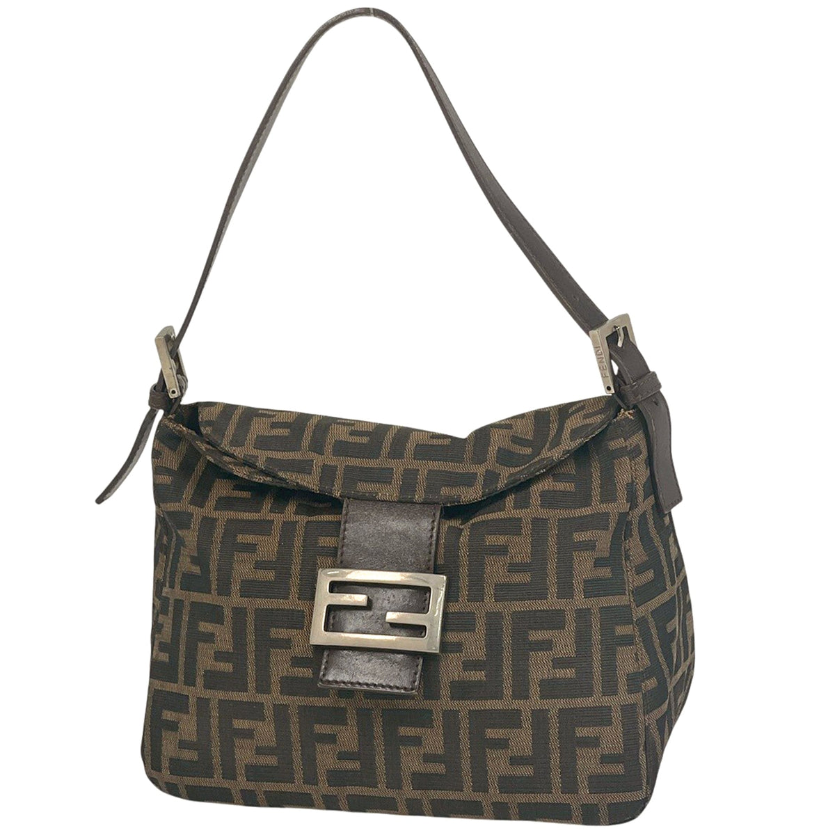 Fendi Zucca Brown Canvas Leather Shoulder Bag (Pre-Owned)