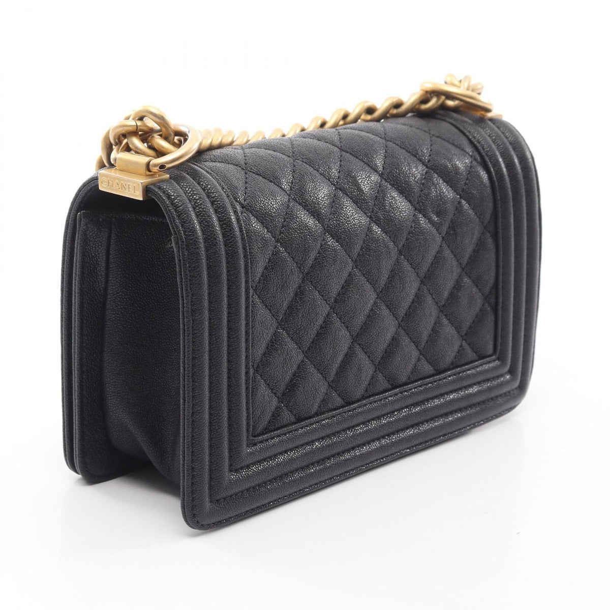 Chanel Boy Chanel Black Grained Calfskin Shoulder Bag (Pre-Owned)
