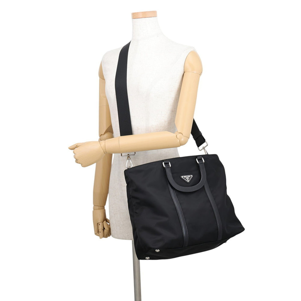 Prada Black Nylon Leather Handbag Tote Bag (Pre-Owned)