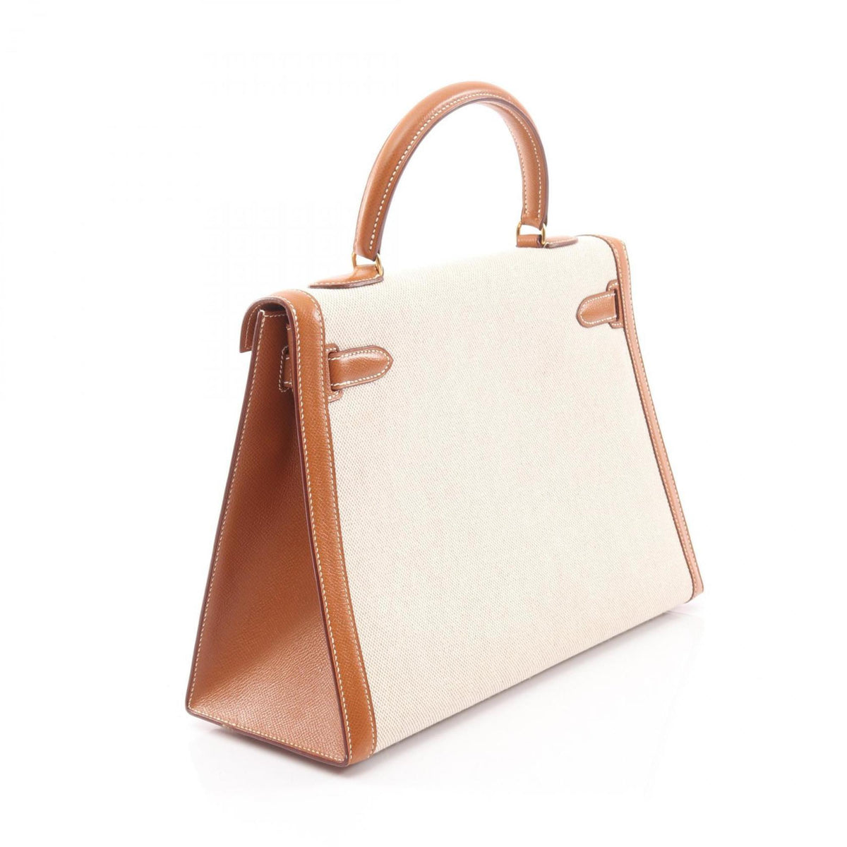 Hermes Beige Brown Canvas Leather Handbag (Pre-Owned)