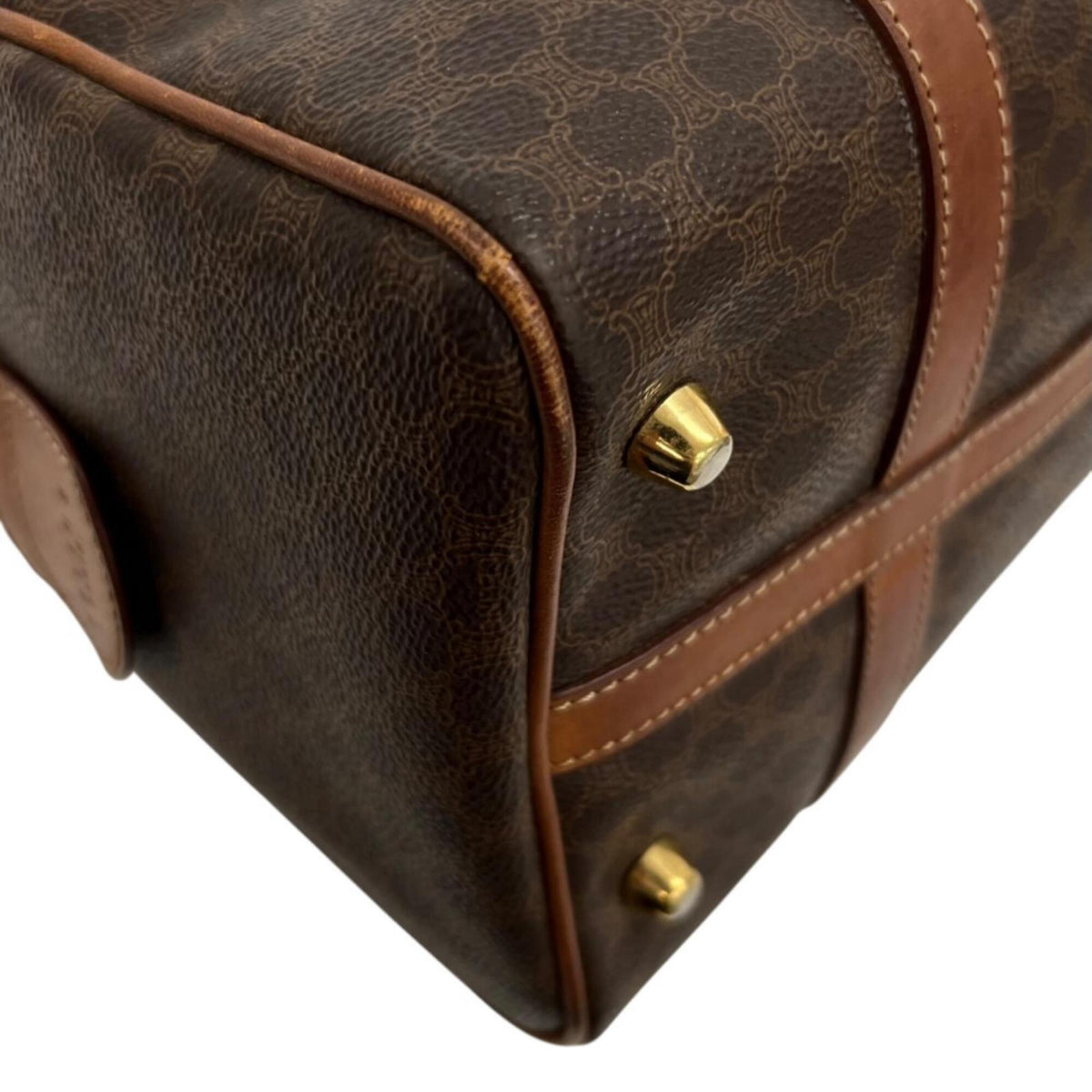 Celine Brown Coated Canvas Leather Boston Bag Handbag (Pre-Owned)