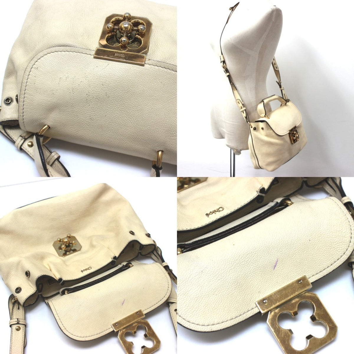 Chloé Elsie Beige Light Beige Leather Handbag Shoulder Bag (Pre-Owned)