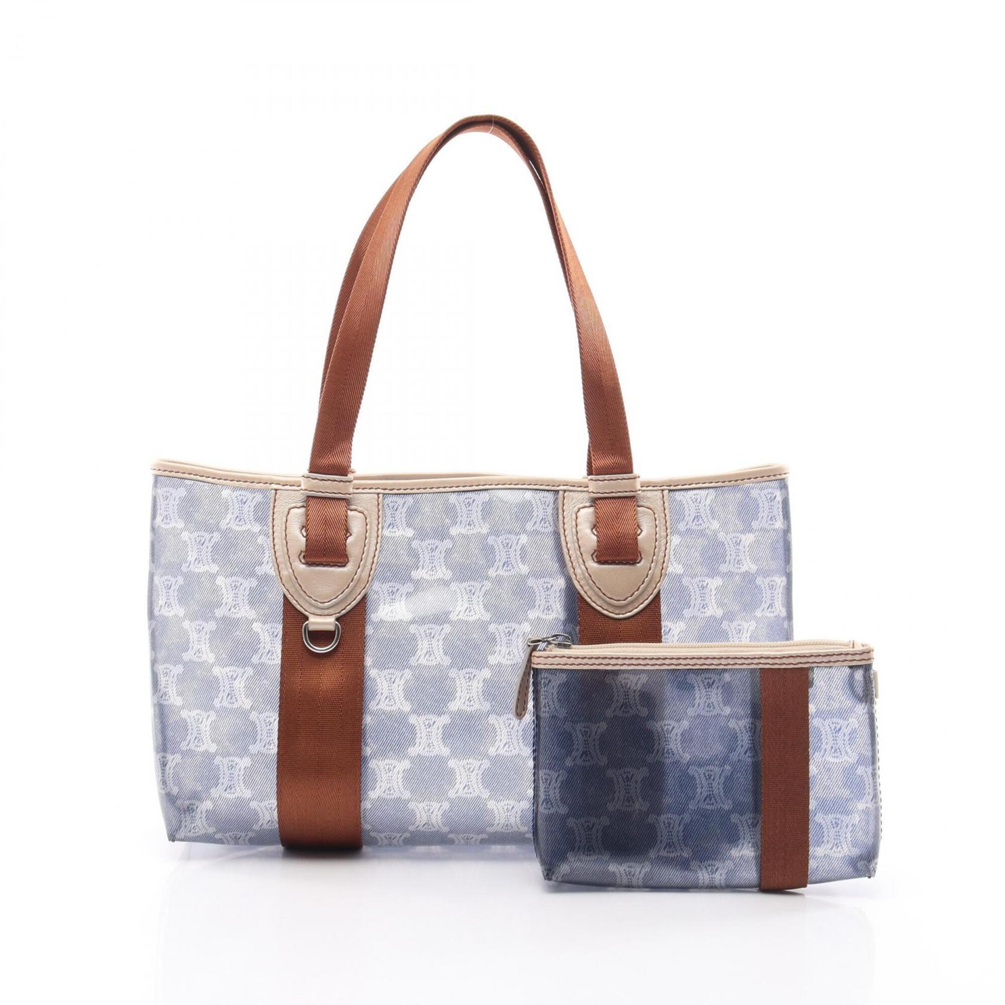 Celine Brown Navy Vinyl Leather Handbag Tote Bag (Pre-Owned)