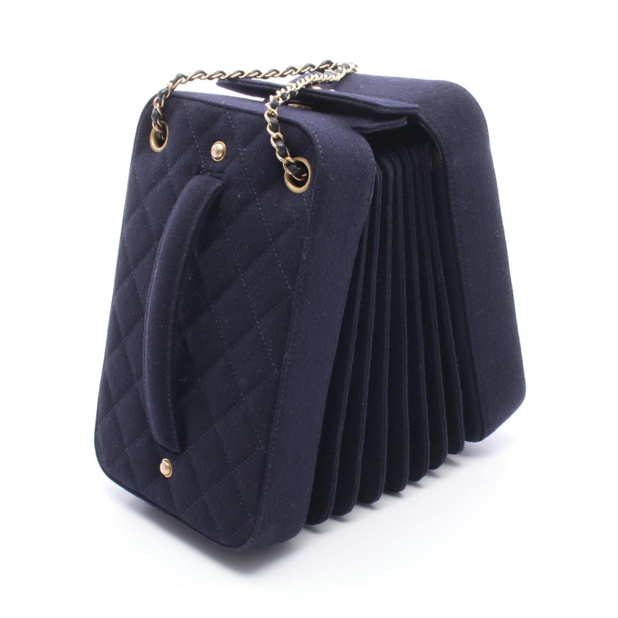 Chanel Navy Wool Handbag Shoulder Bag (Pre-Owned)