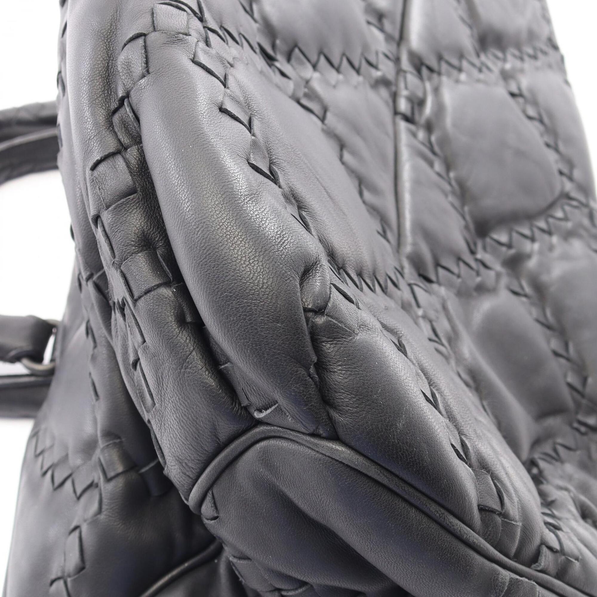 Bottega Veneta Black Intrecciato Boston Bag Handbag (Pre-Owned)