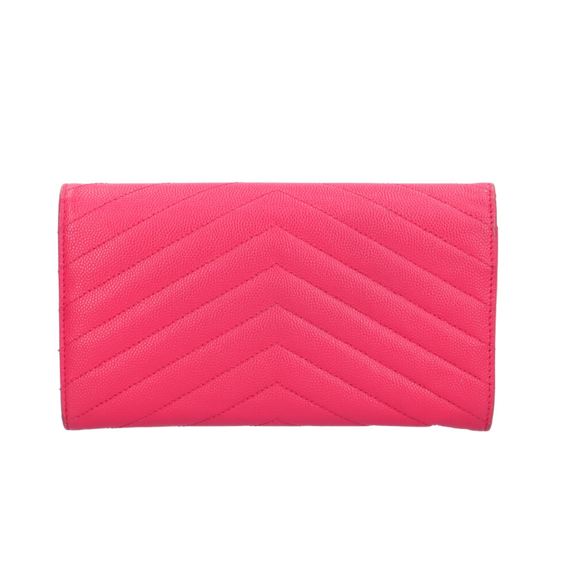 Saint Laurent Pink Leather Long Wallet (Bi-Fold) (Pre-Owned)