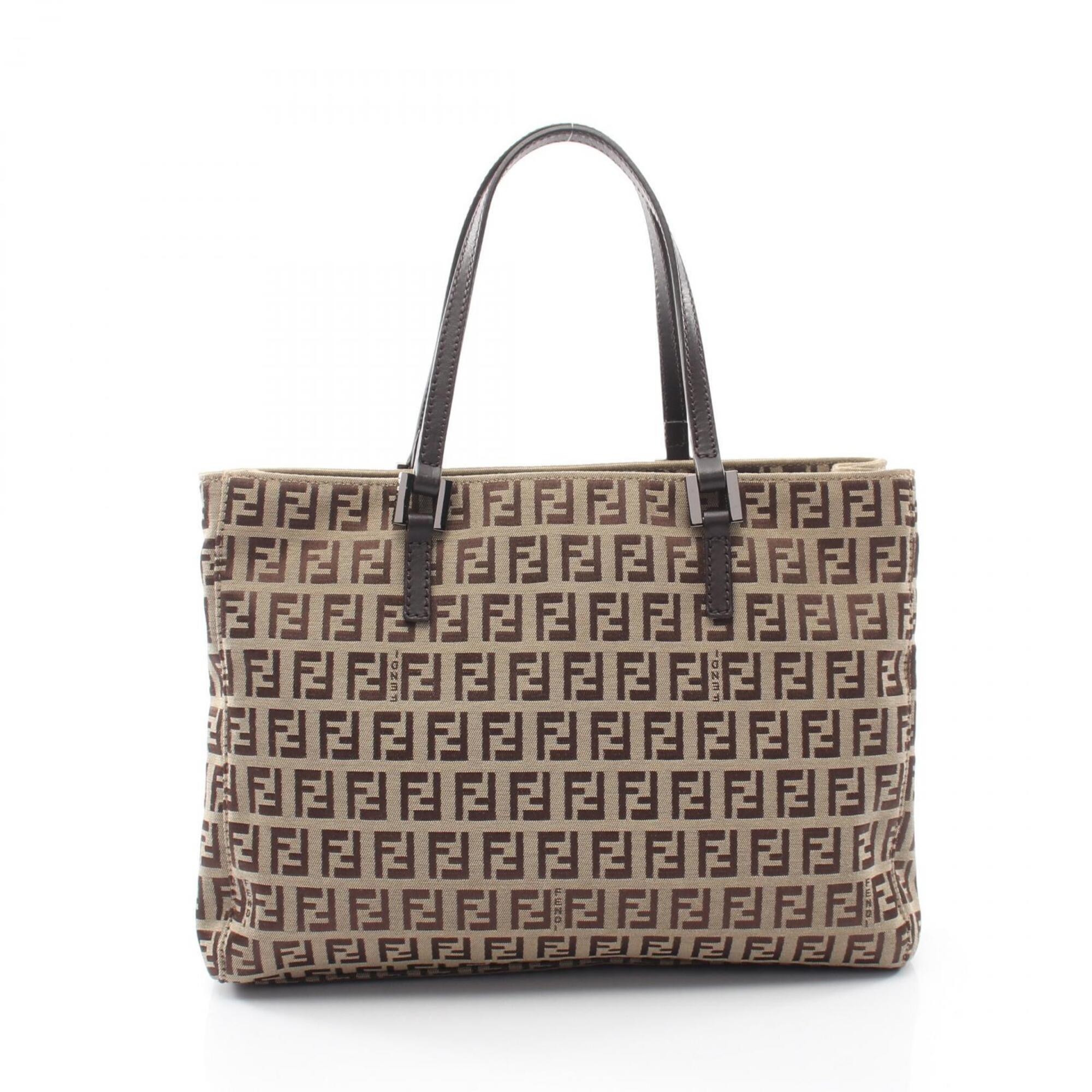 Fendi Beige Brown Canvas Leather Handbag Tote Bag (Pre-Owned)