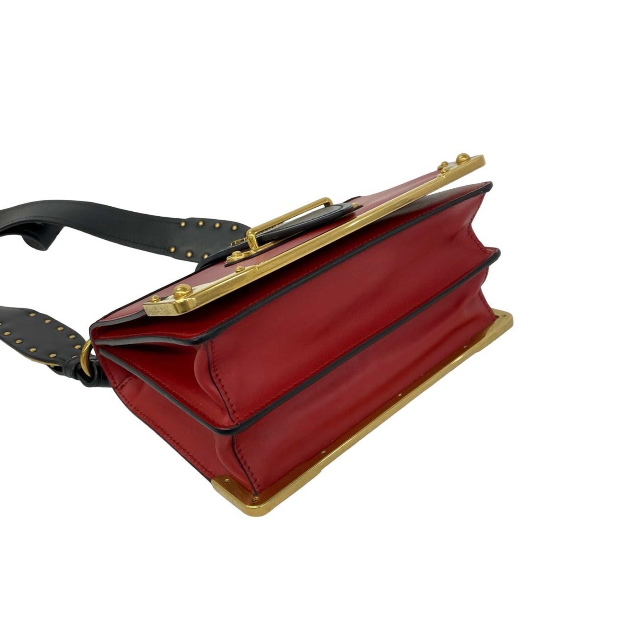 Prada Black Red Color Leather Pochette Shoulder Bag (Pre-Owned)