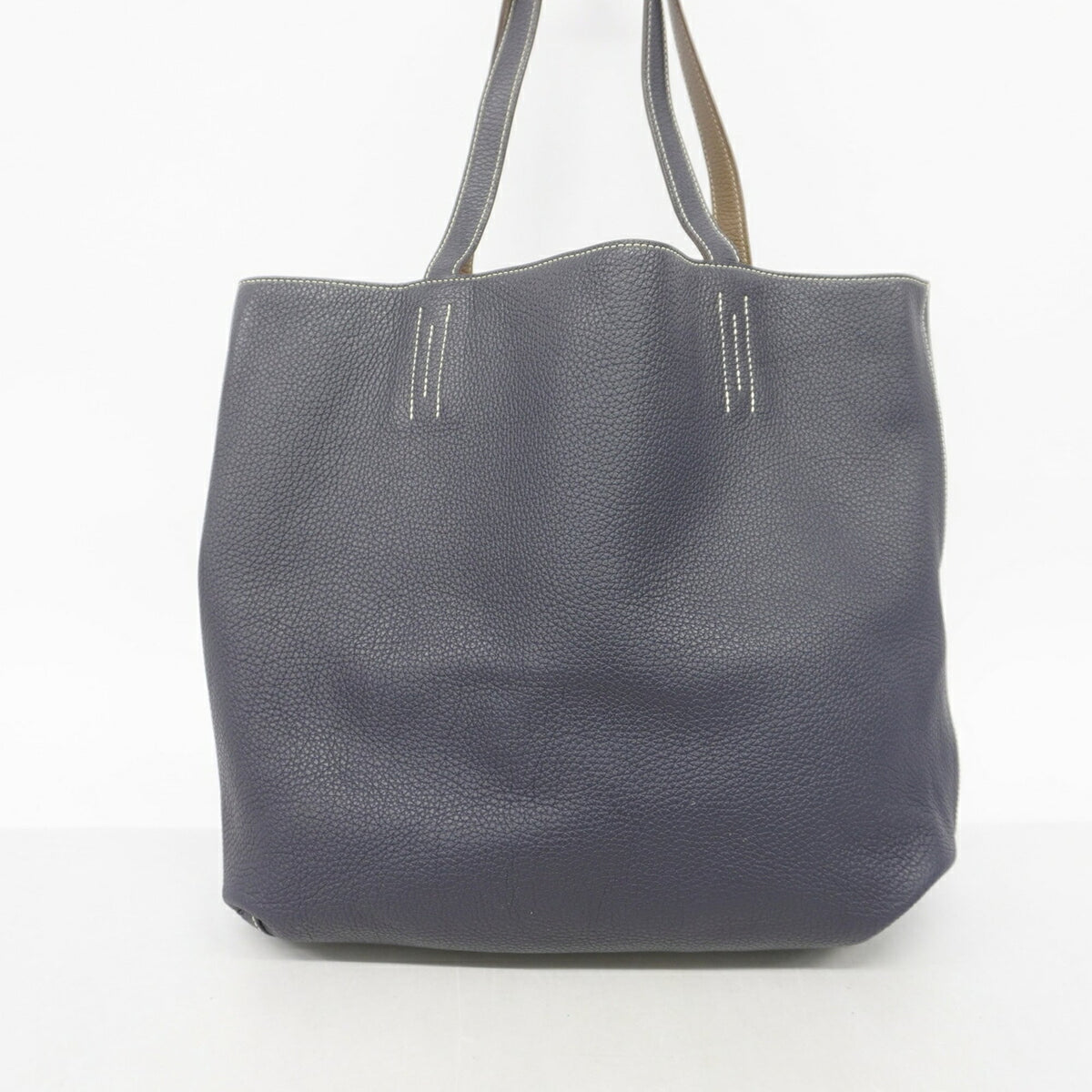 Hermes Blue Nuit Etoupe Gray Taurillon Clemence Leather Tote Bag (Pre-Owned)