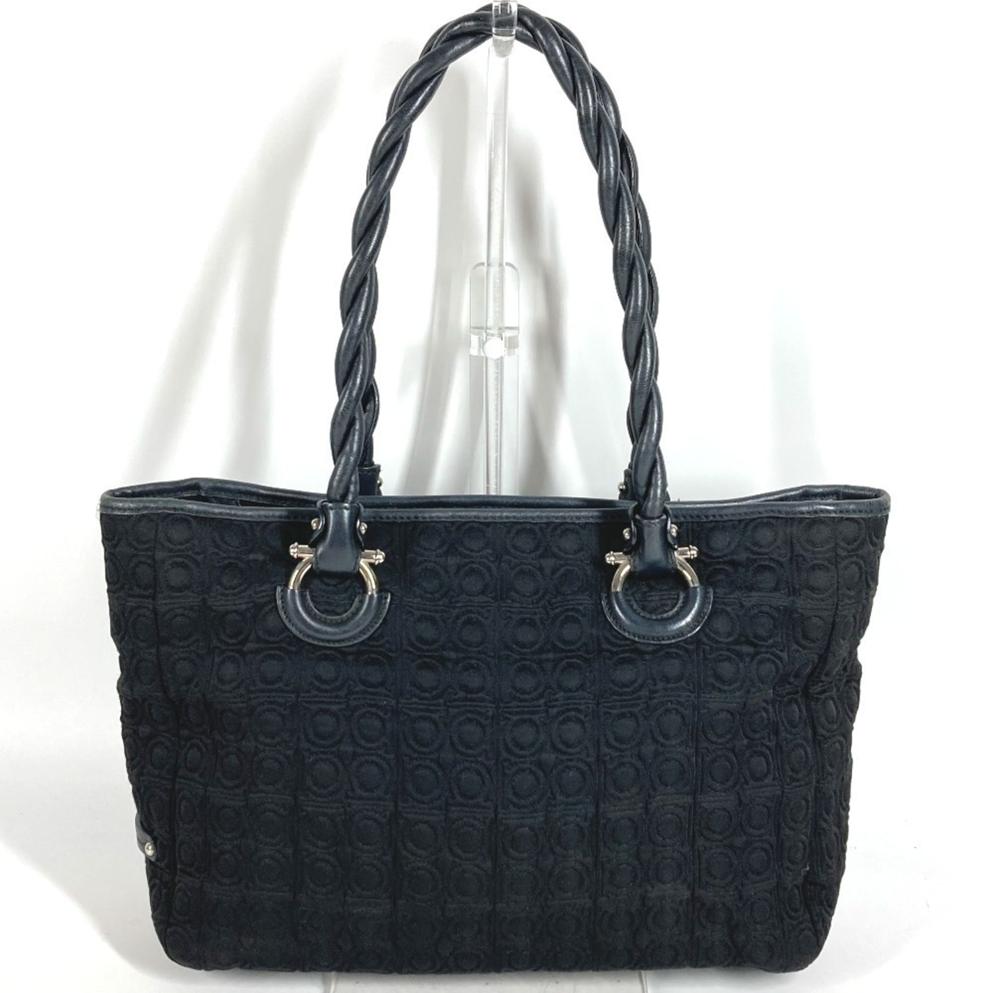 Salvatore Ferragamo Black Nylon Canvas Leather Shoulder Bag Tote Bag (Pre-Owned)