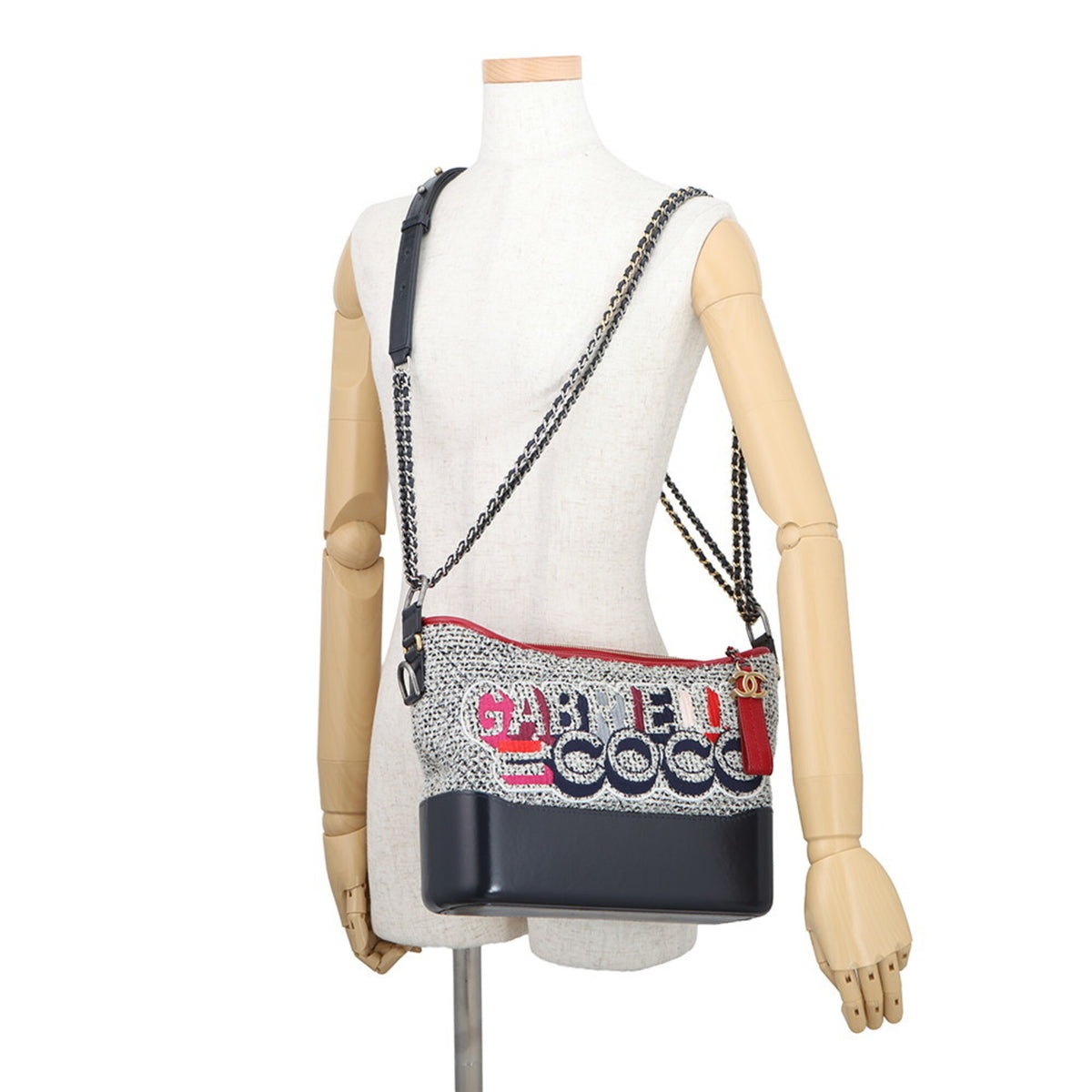 Chanel Navy Red Color White Tweed Leather Handbag Shoulder Bag (Pre-Owned)