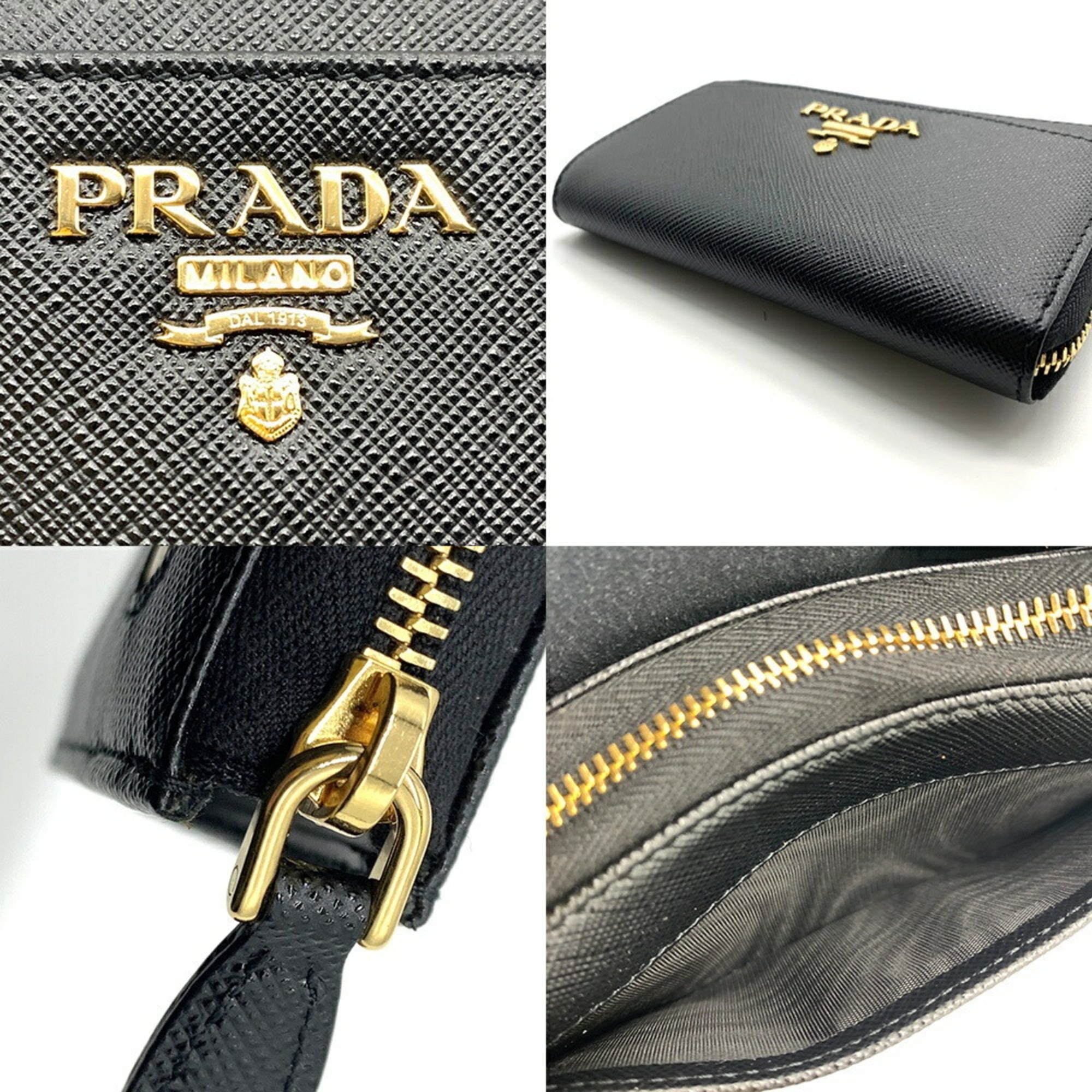 Prada Saffiano Black Leather Coin Purse/Coin Case (Pre-Owned)