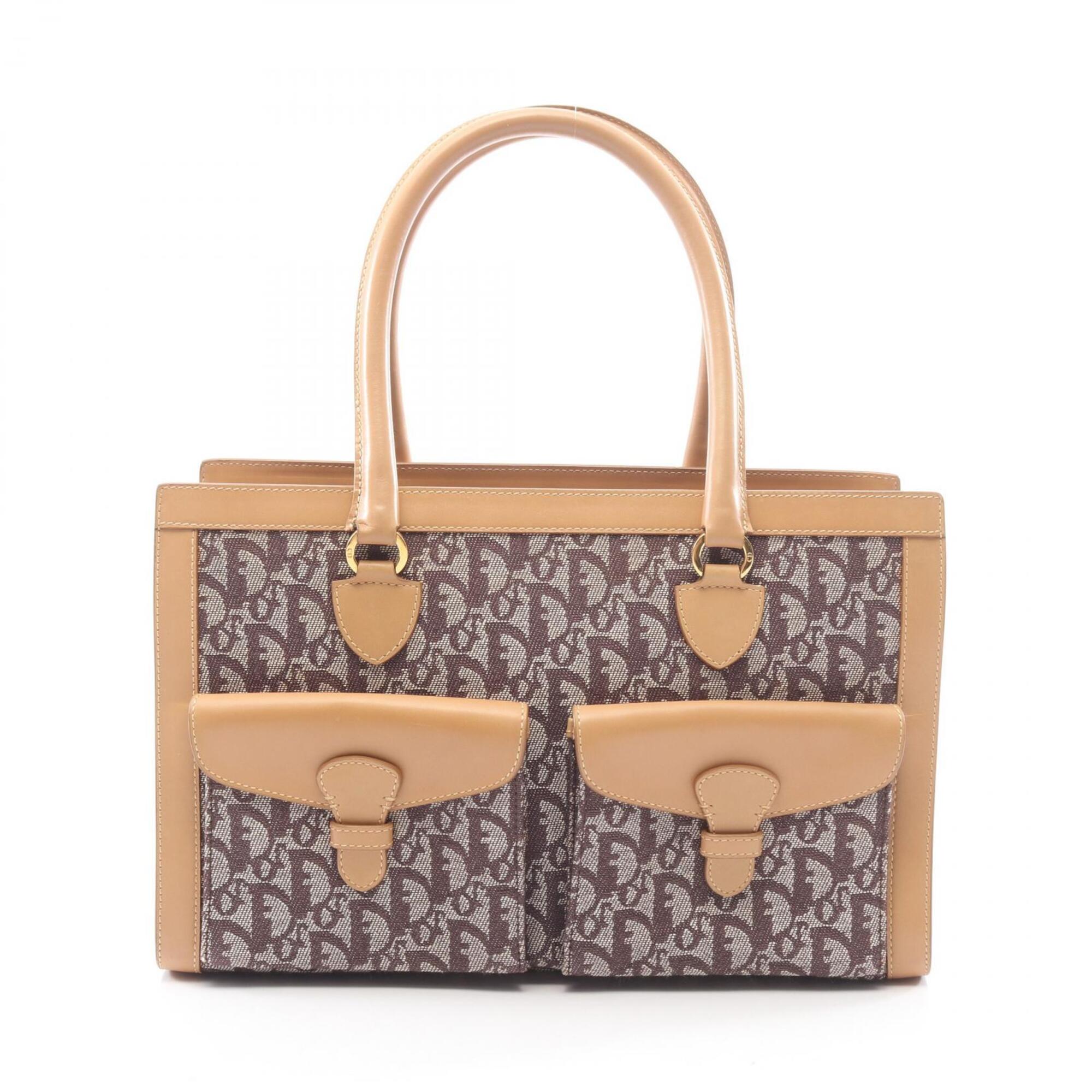 Christian Dior Beige Brown Canvas Leather Handbag Tote Bag (Pre-Owned)
