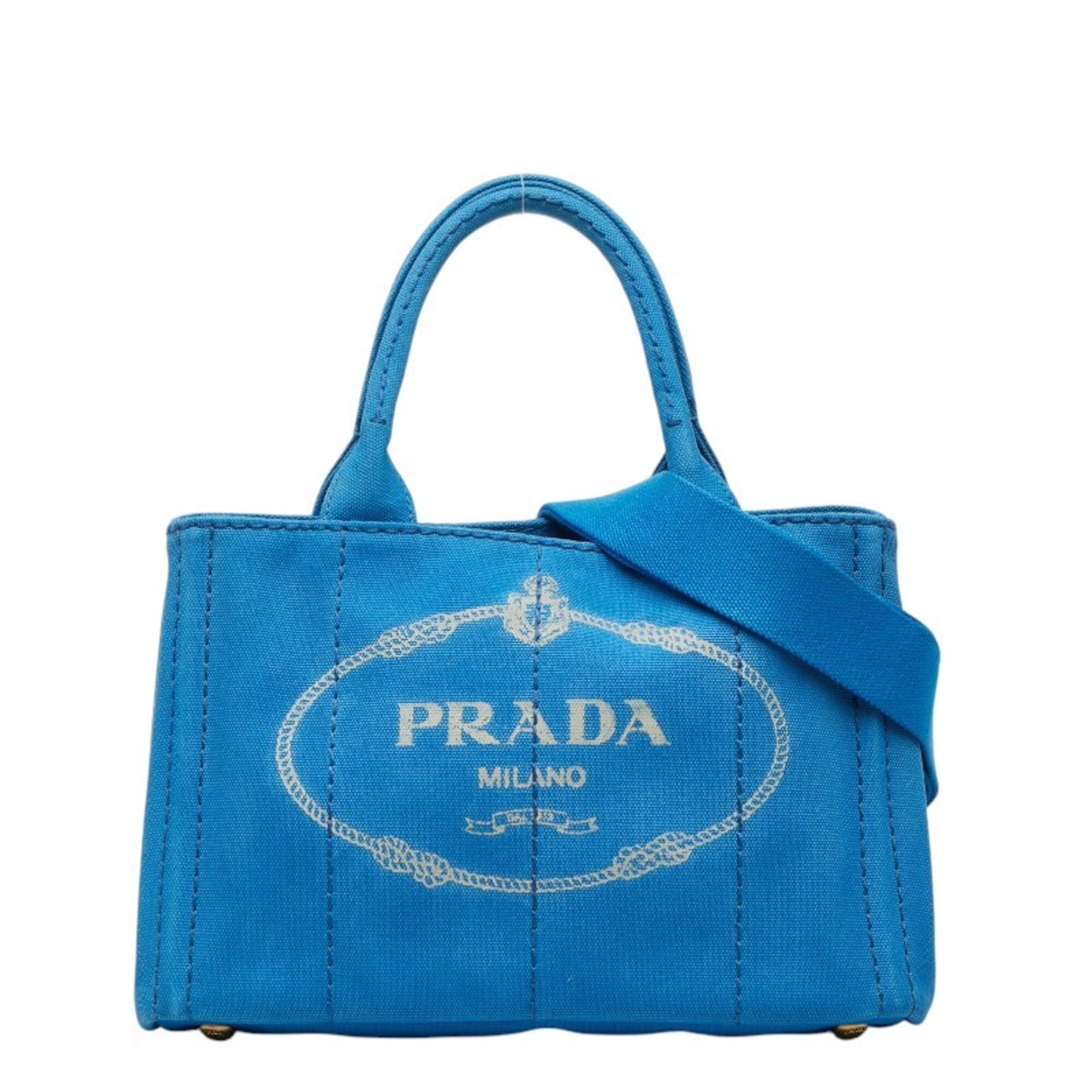 Prada Light Blue Canvas Handbag Shoulder Bag (Pre-Owned)
