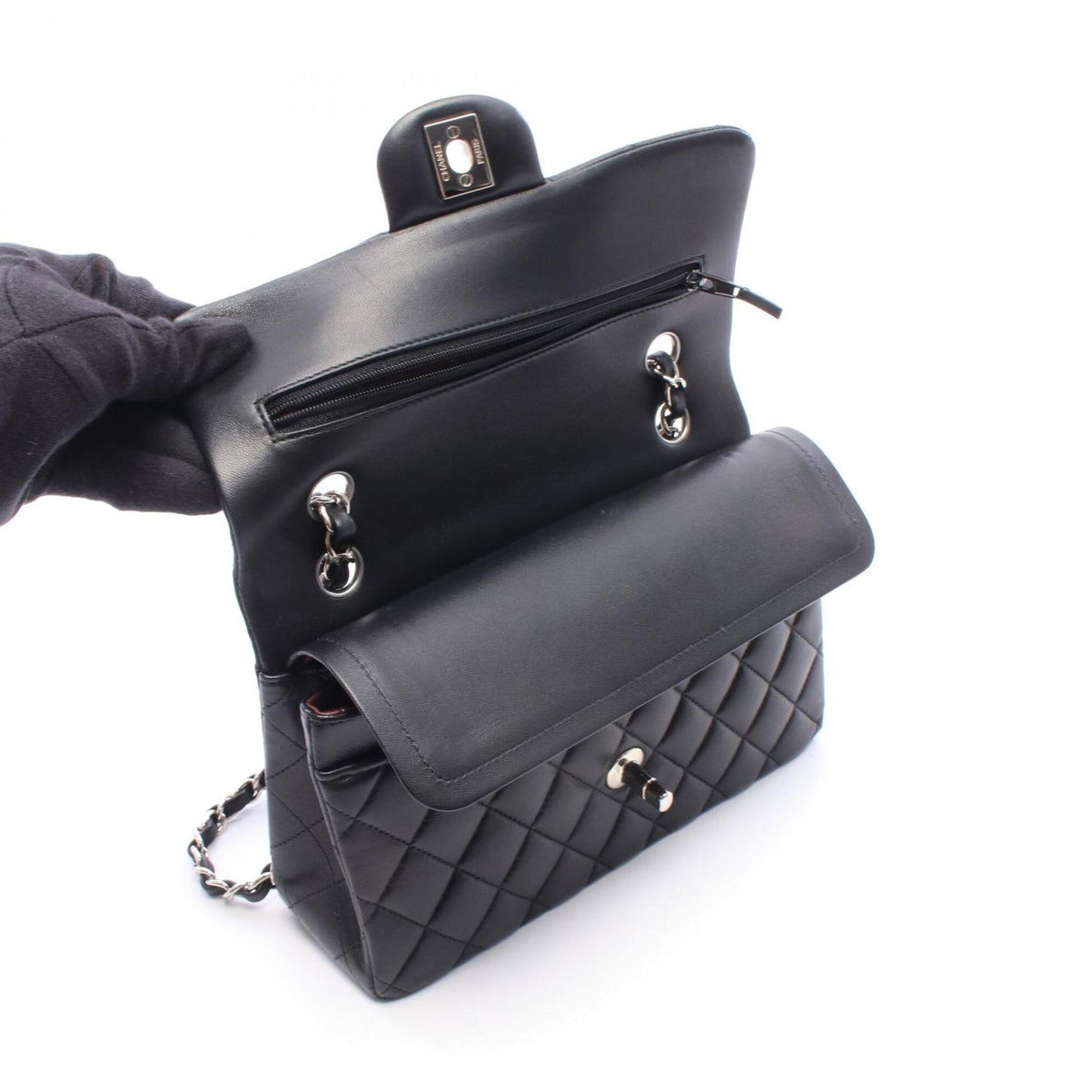 Chanel Black Leather Handbag Shoulder Bag (Pre-Owned)