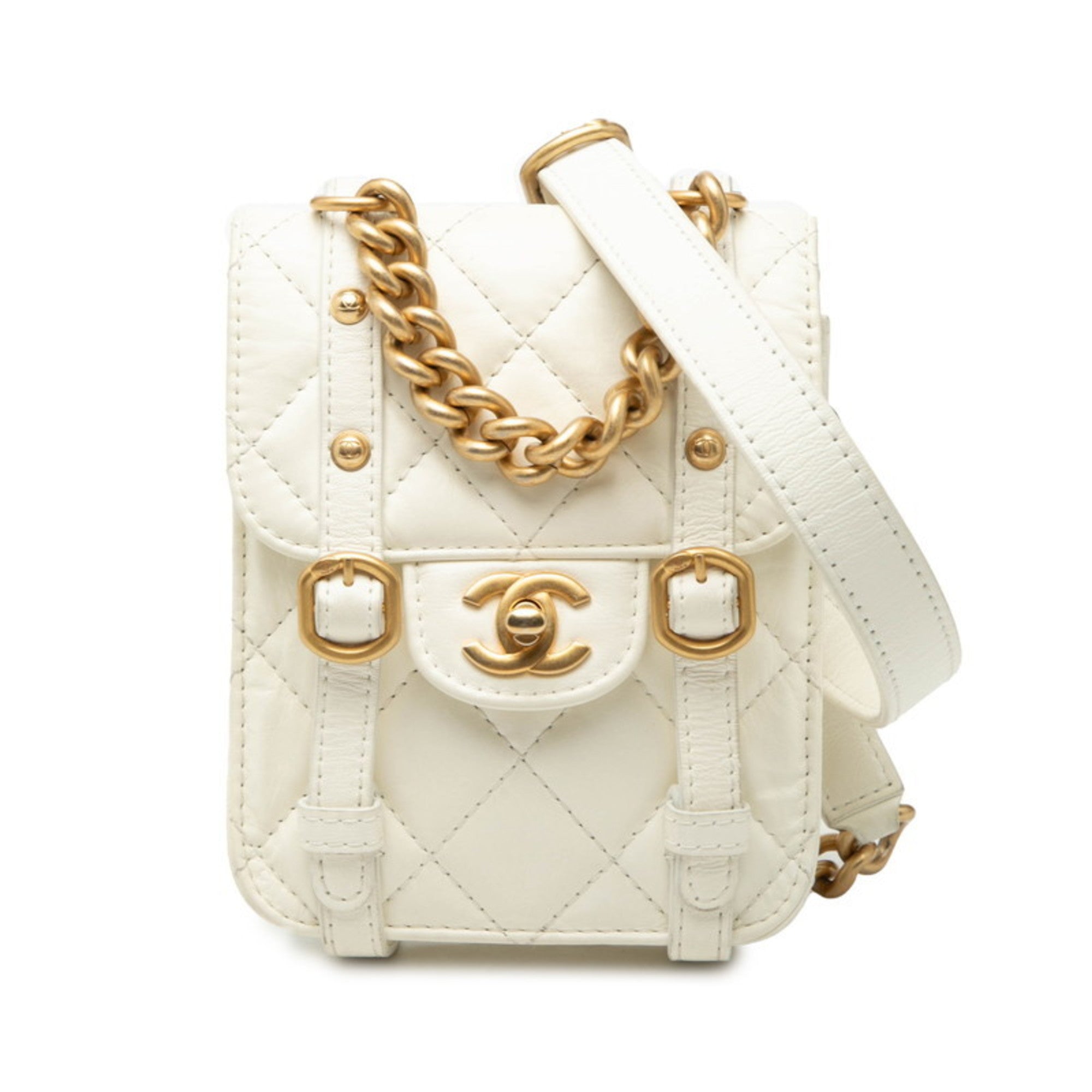 Chanel Matelasse White Leather Handbag Shoulder Bag (Pre-Owned)