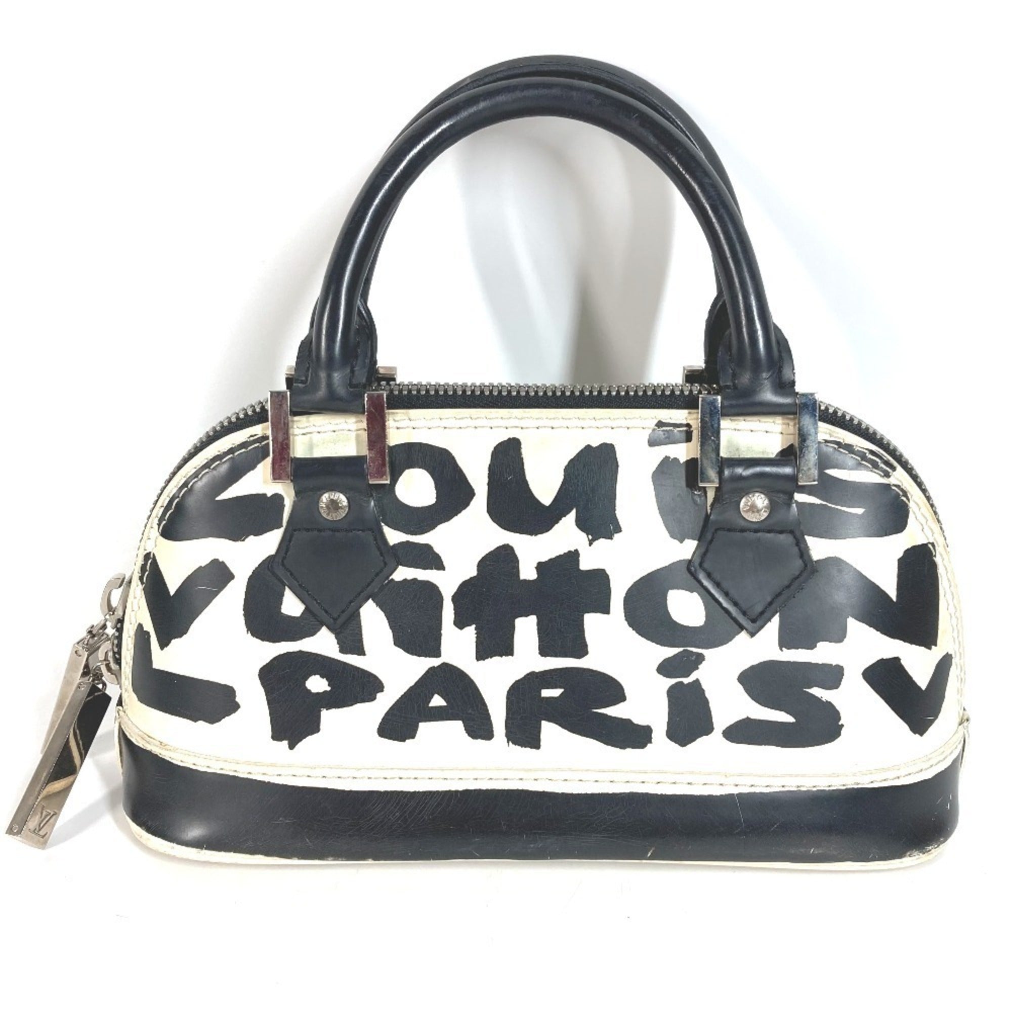 Louis Vuitton Black White Leather Handbag Tote Bag (Pre-Owned)