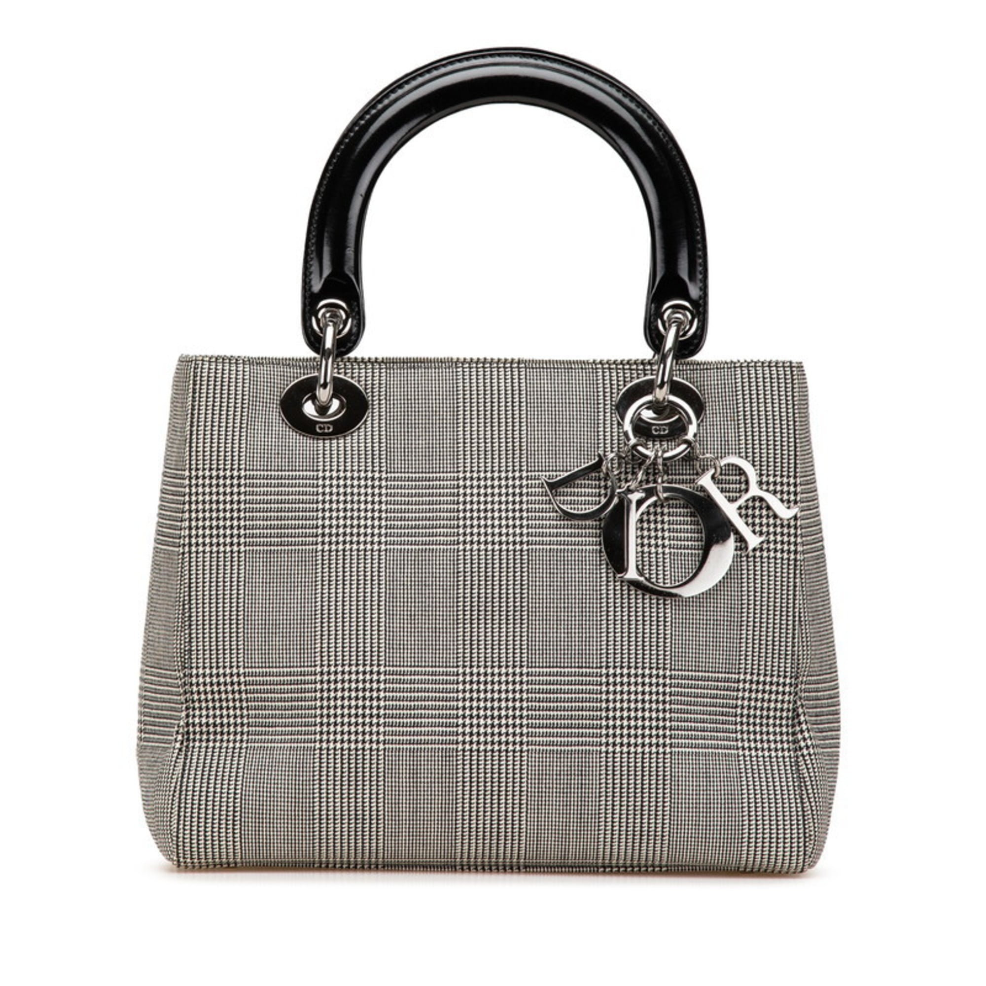 Christian Dior Black White Canvas Leather Handbag (Pre-Owned)