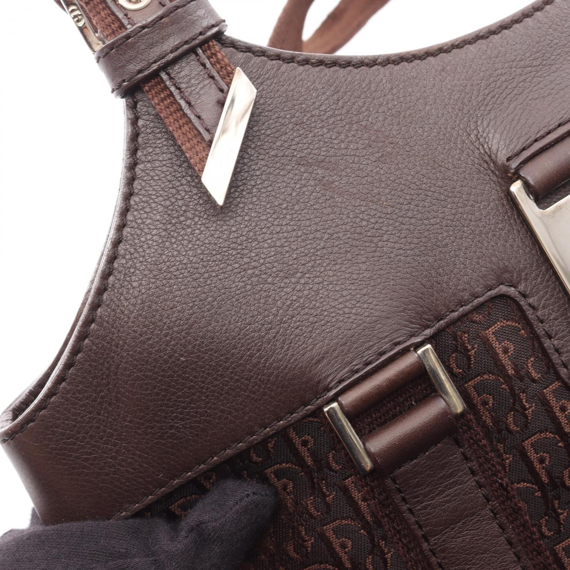 Christian Dior Brown Canvas Leather Handbag Tote Bag (Pre-Owned)