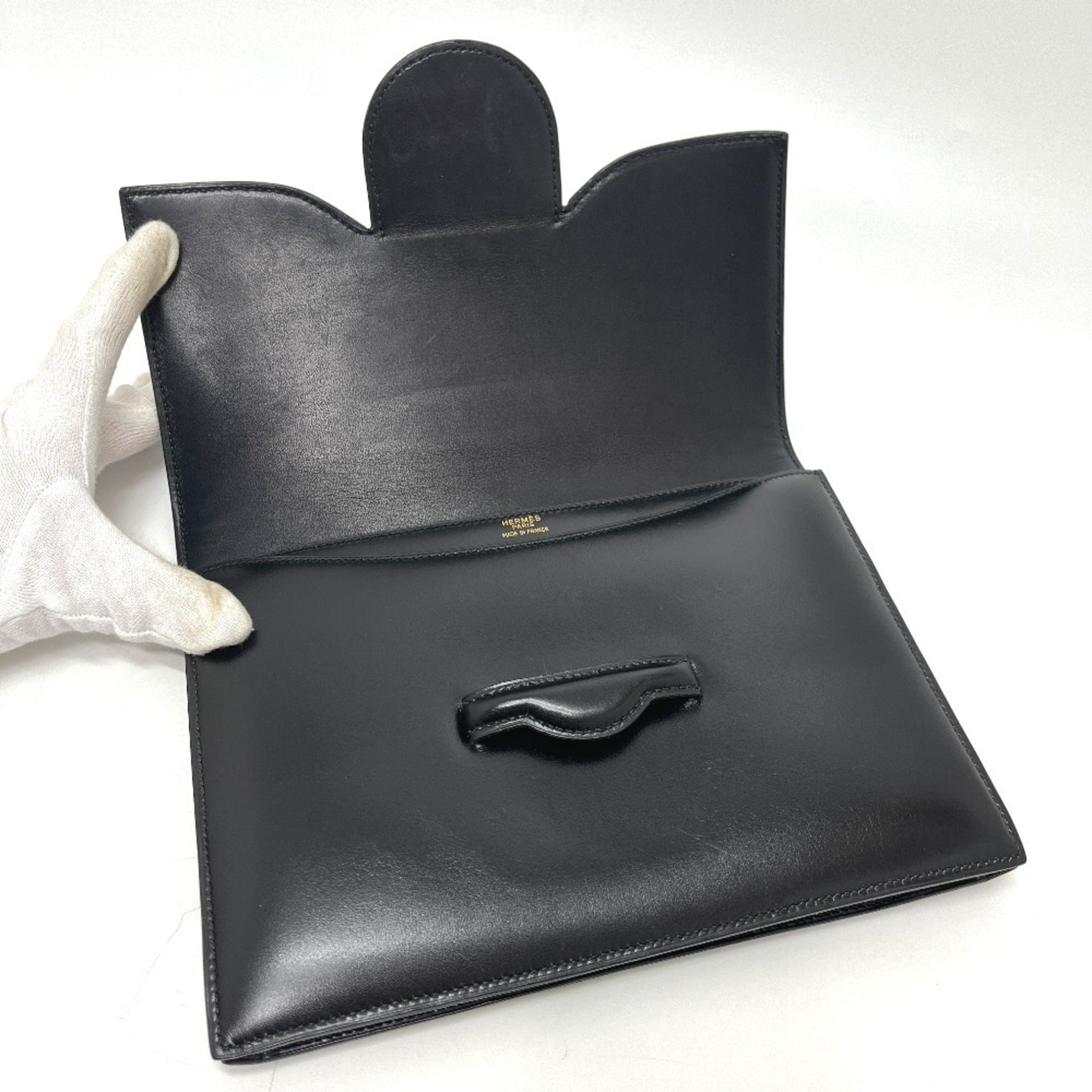 Hermes Black Box Calf Leather Clutch Bag (Pre-Owned)