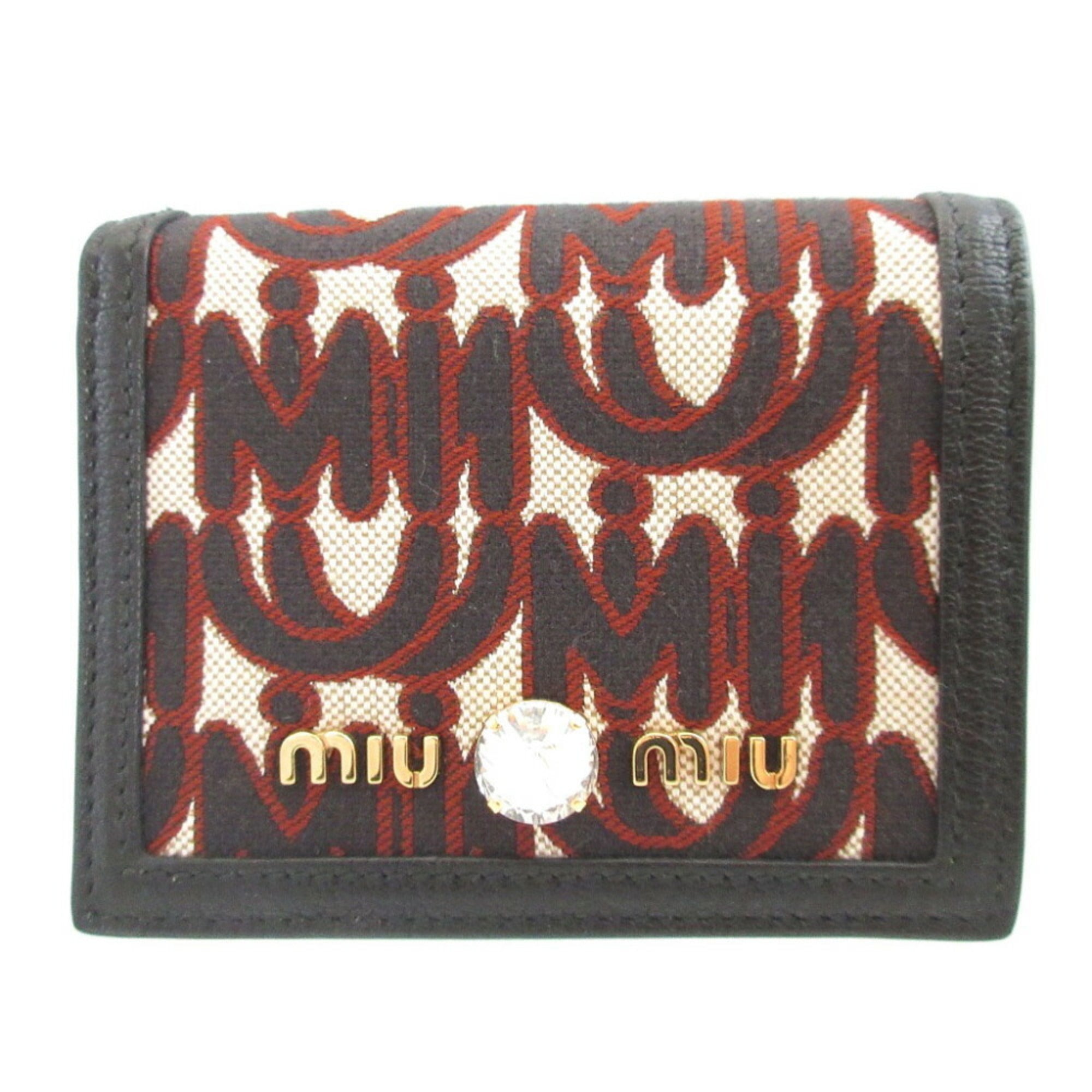 Miu Miu Black Canvas Leather Middle Wallet (Tri-Fold) (Pre-Owned)