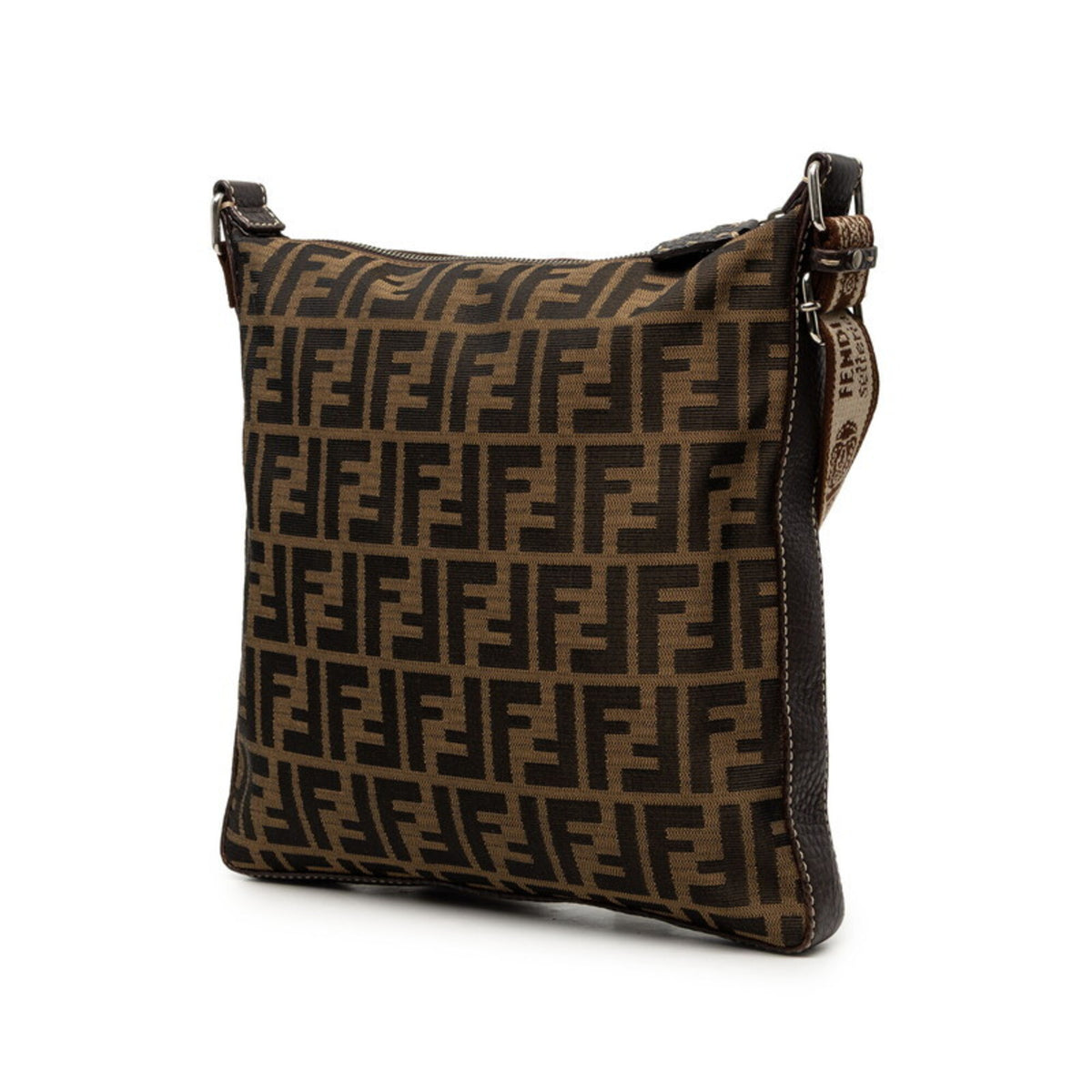 Fendi Brown Leather Canvas Shoulder Bag (Pre-Owned)