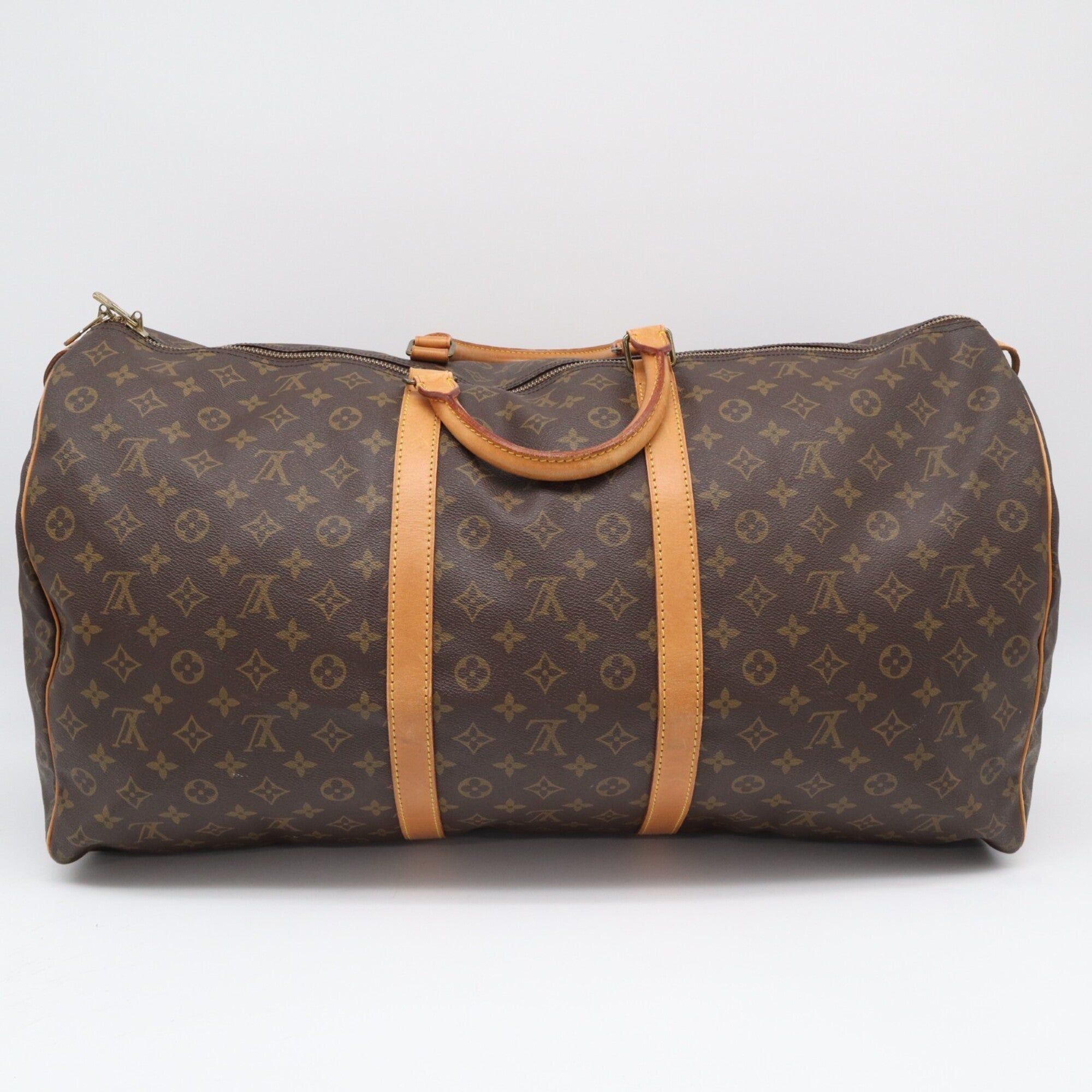 Louis Vuitton Monogram Beige Brown Coated Canvas Leather Boston Bag (Pre-Owned)