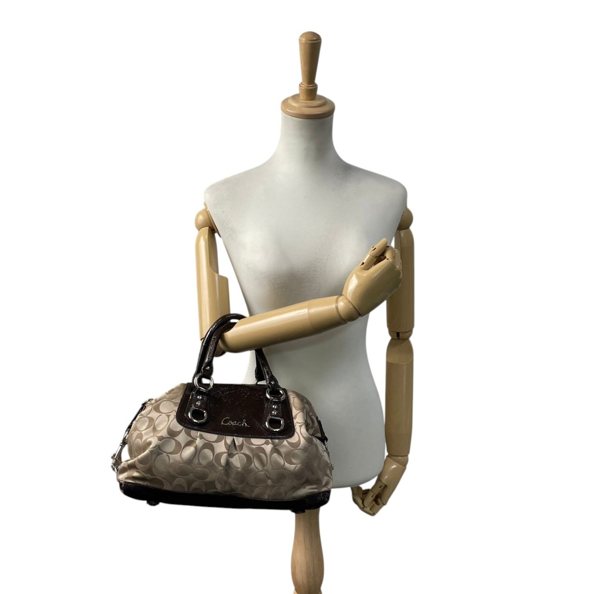 Coach Beige Brown Canvas Leather Handbag Shoulder Bag (Pre-Owned)