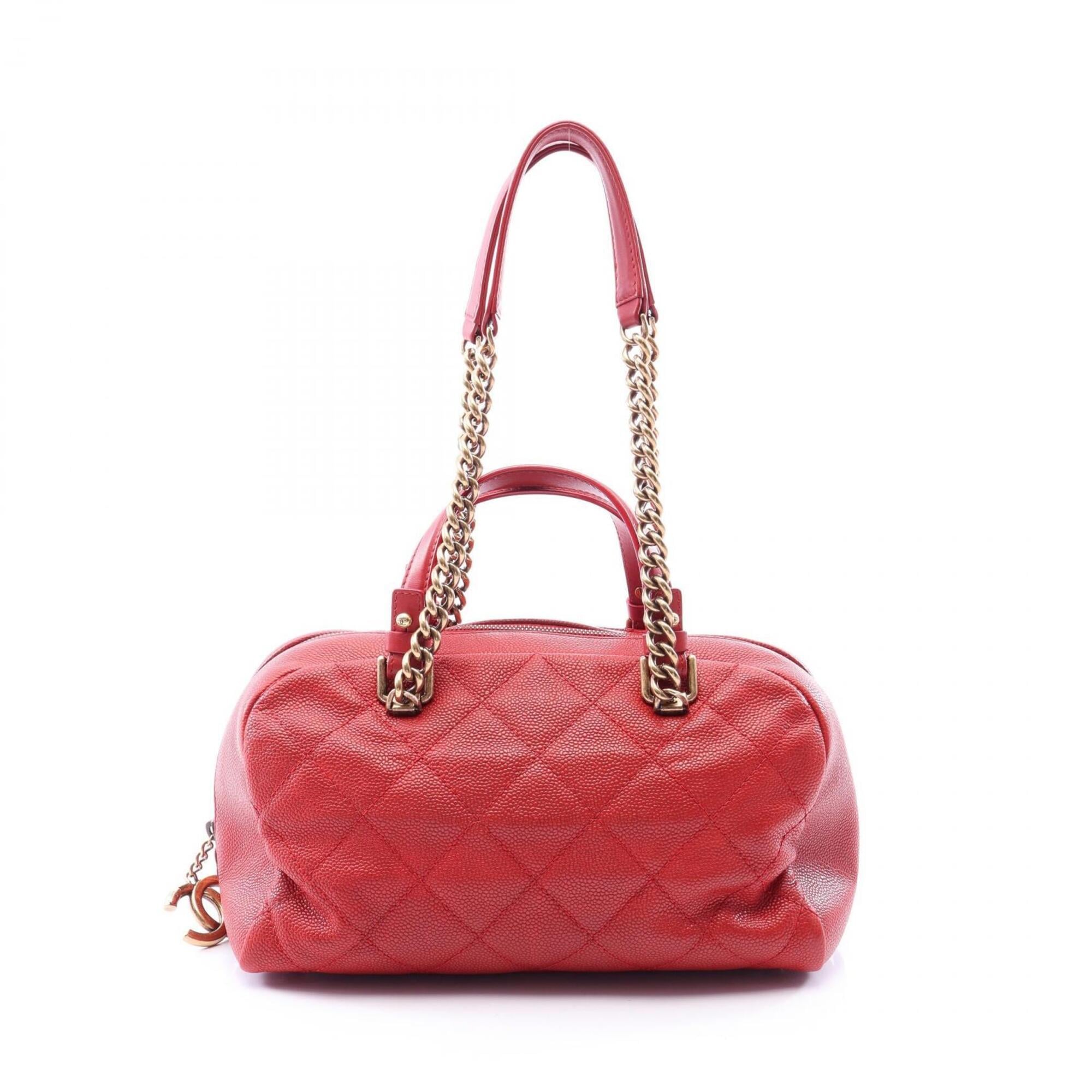 Chanel Red Color Grained Calfskin Handbag Shoulder Bag (Pre-Owned)
