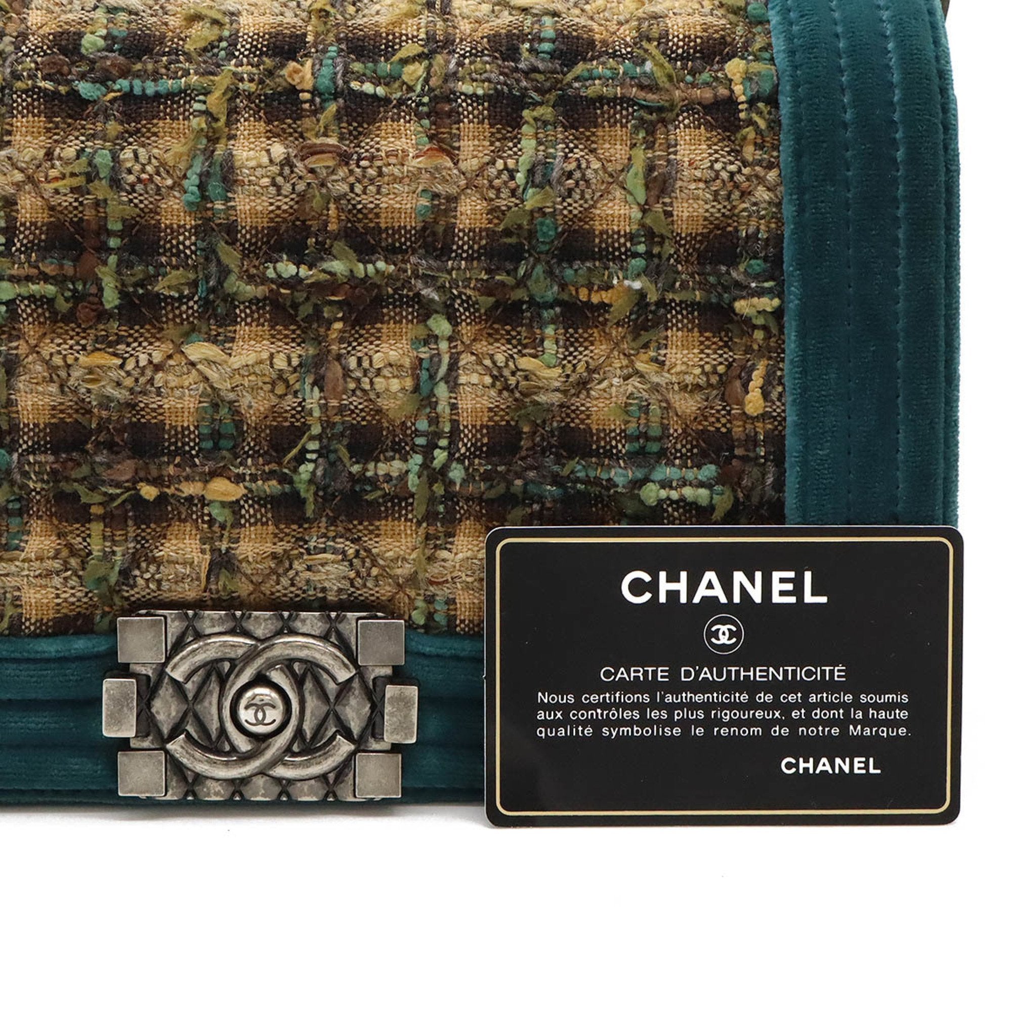 Chanel Green Multi-Color Tweed Leather Shoulder Bag (Pre-Owned)